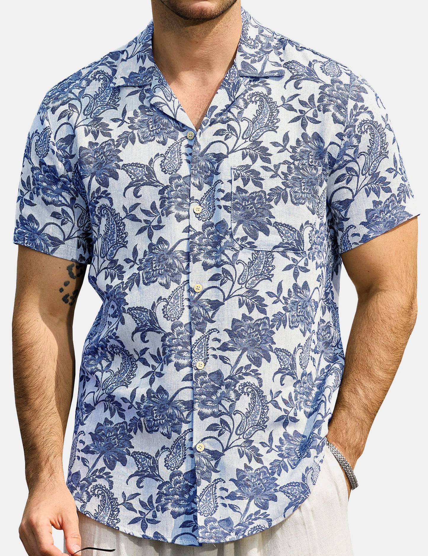Kaley – Camisa hawaiana jacquard floral para hombre