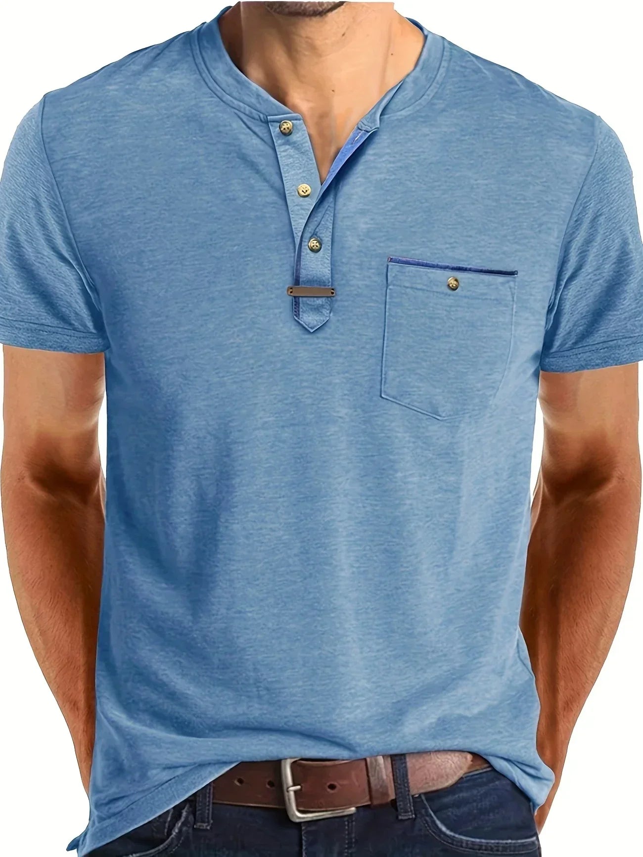 Leo – Camiseta de Cuello Redondo con Bolsillo