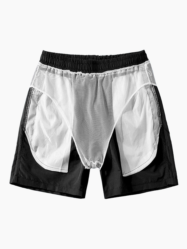 Camisa de Botón con Estampado Geométrico Atómico y Pantalones Cortos de Baño