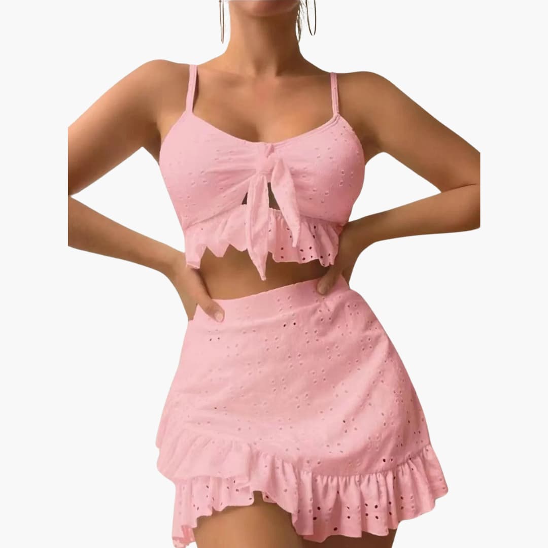 Elina – Bikini de 3 piezas con volantes y diseño de talle alto