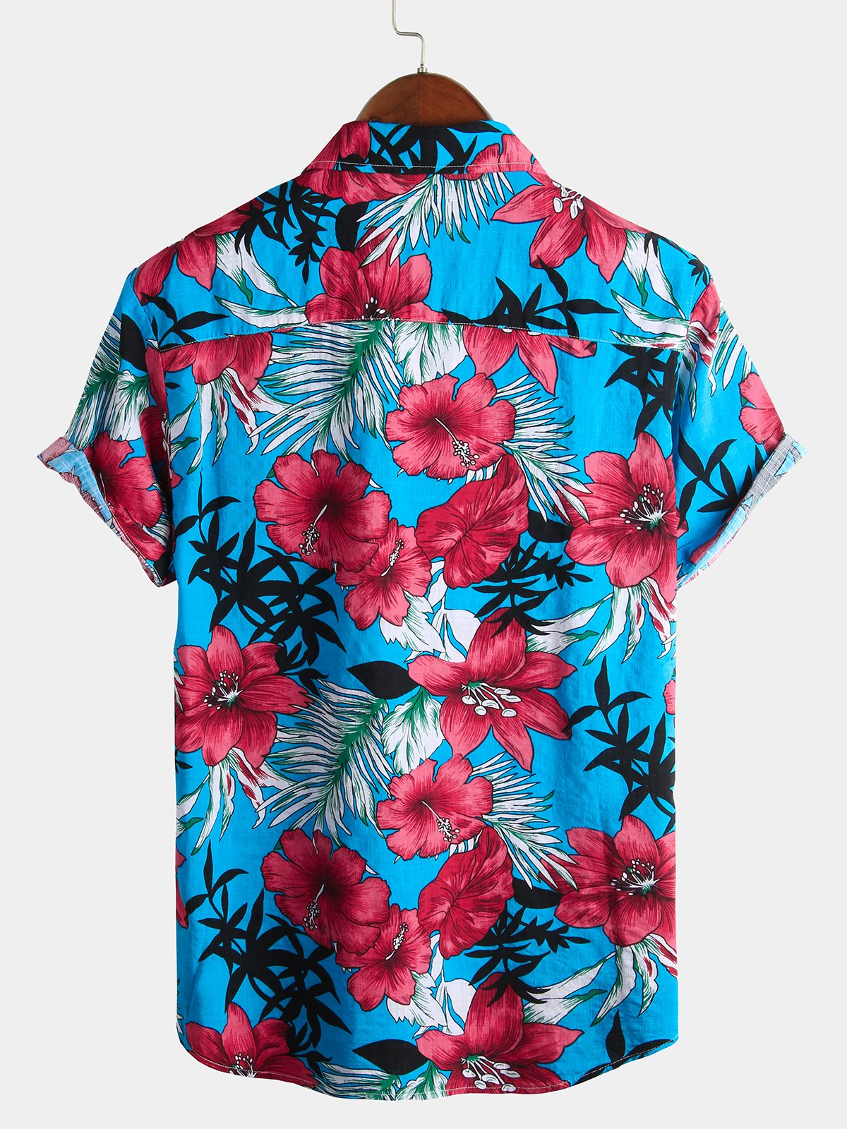 Camisa de algodón puro para hombre con estampado festivo hawaiano,