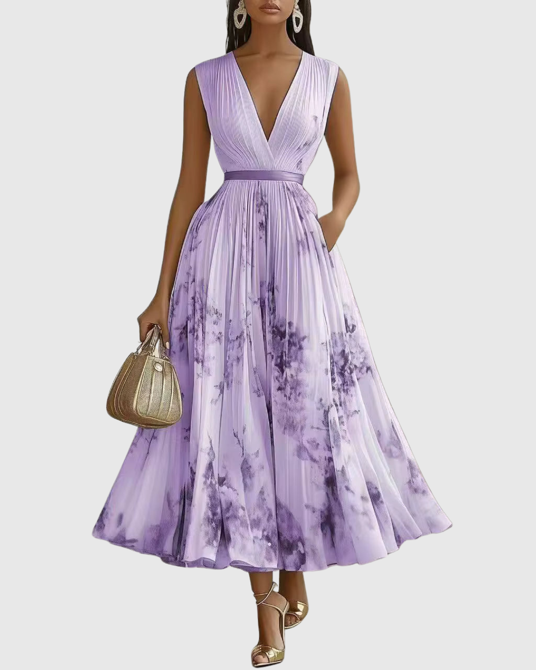 ROWELLA VESTIDO MAXI PLISADO ELEGANTE