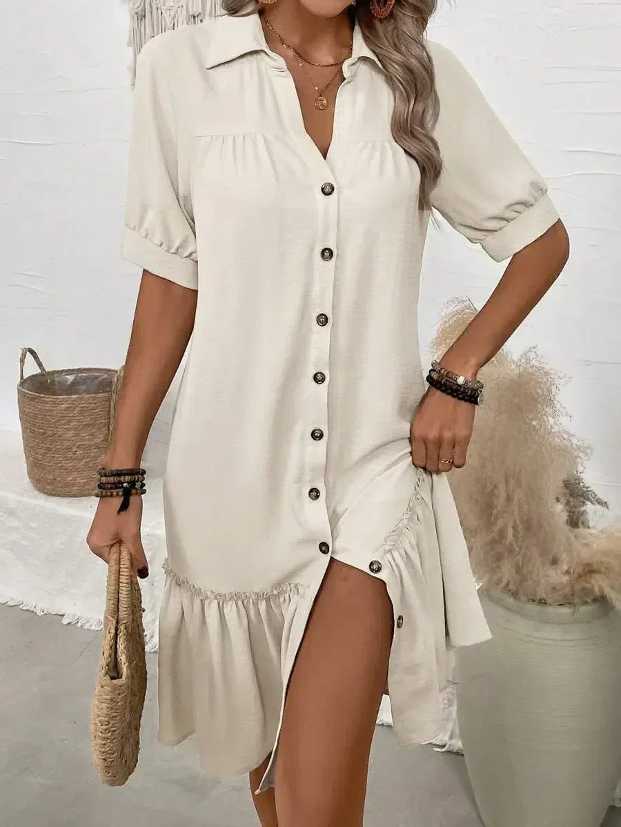 Diana – Vestido con Volantes y Botonadura Frontal