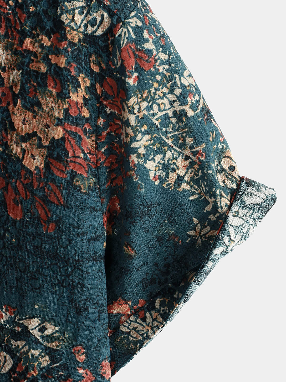 Camisa de manga corta con botones de algodón con estampado floral retro para hombre