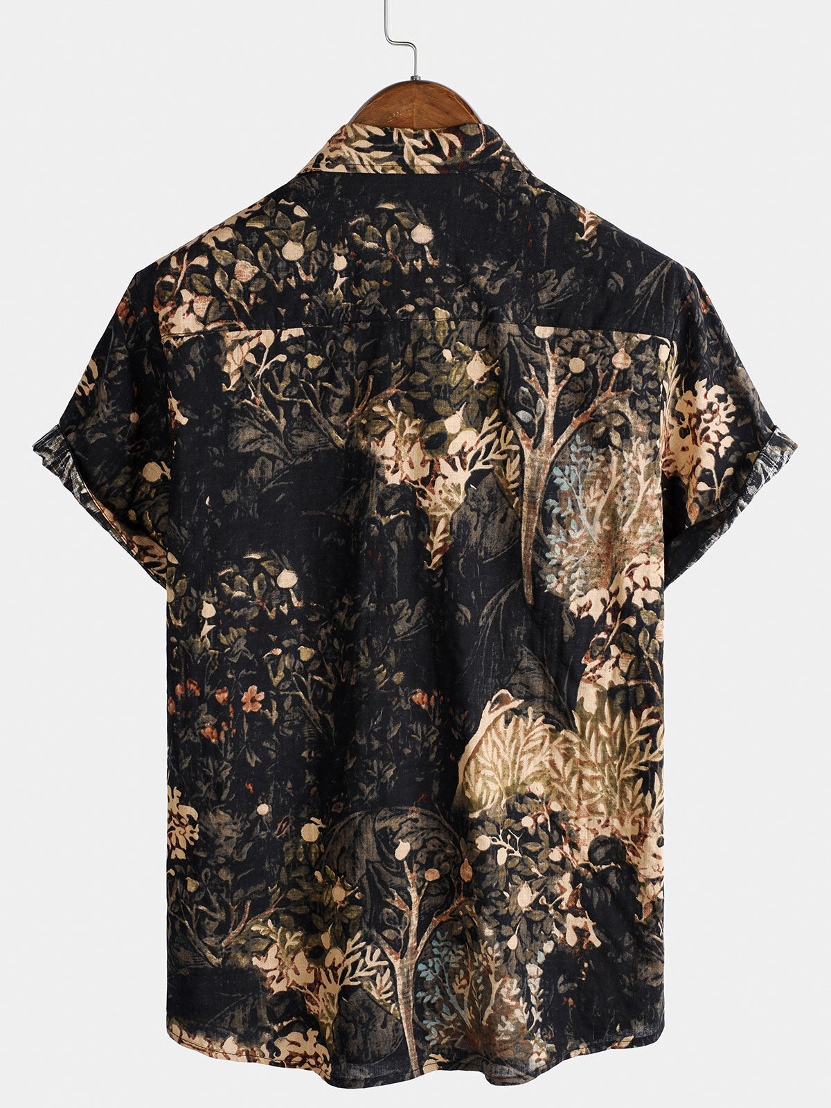 Camisa de manga corta abotonada para hombre con estampado vegetal retro