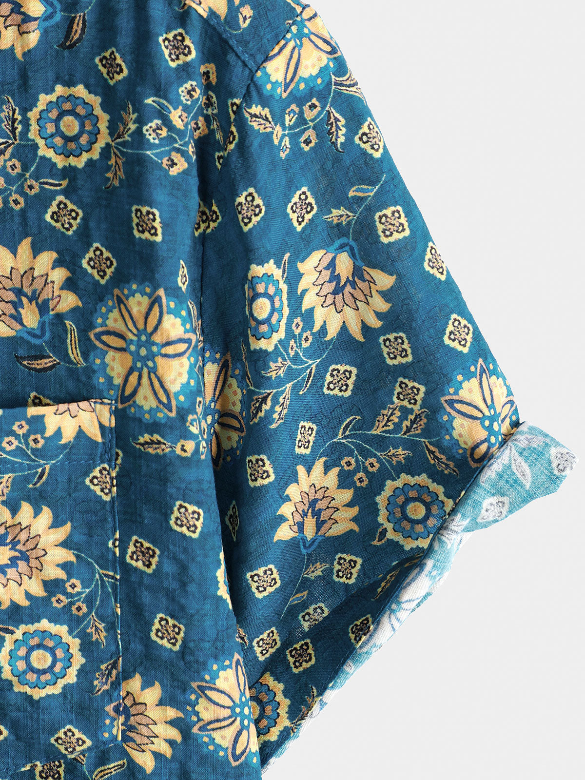 Camisa de playa de manga corta con bolsillo y estampado retro para hombre
