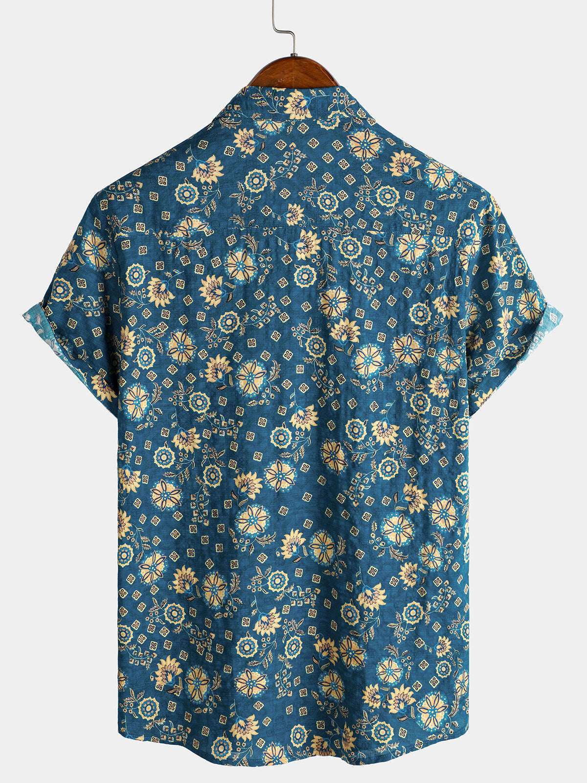 Camisa de playa de manga corta con bolsillo y estampado retro para hombre