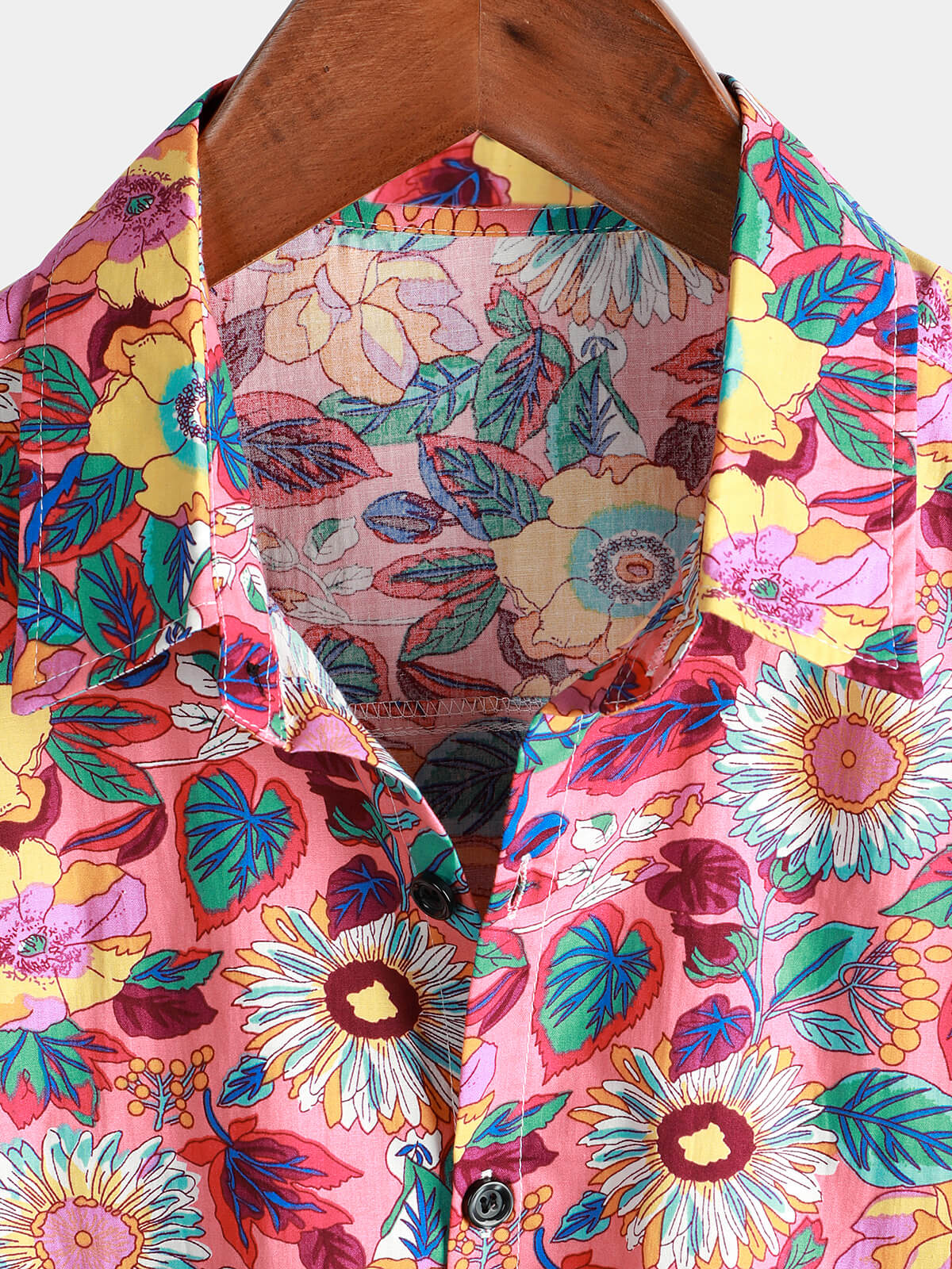 Camisa hawaiana de manga corta con botones, transpirable, 100 % algodón, con estampado floral de rosas para hombre