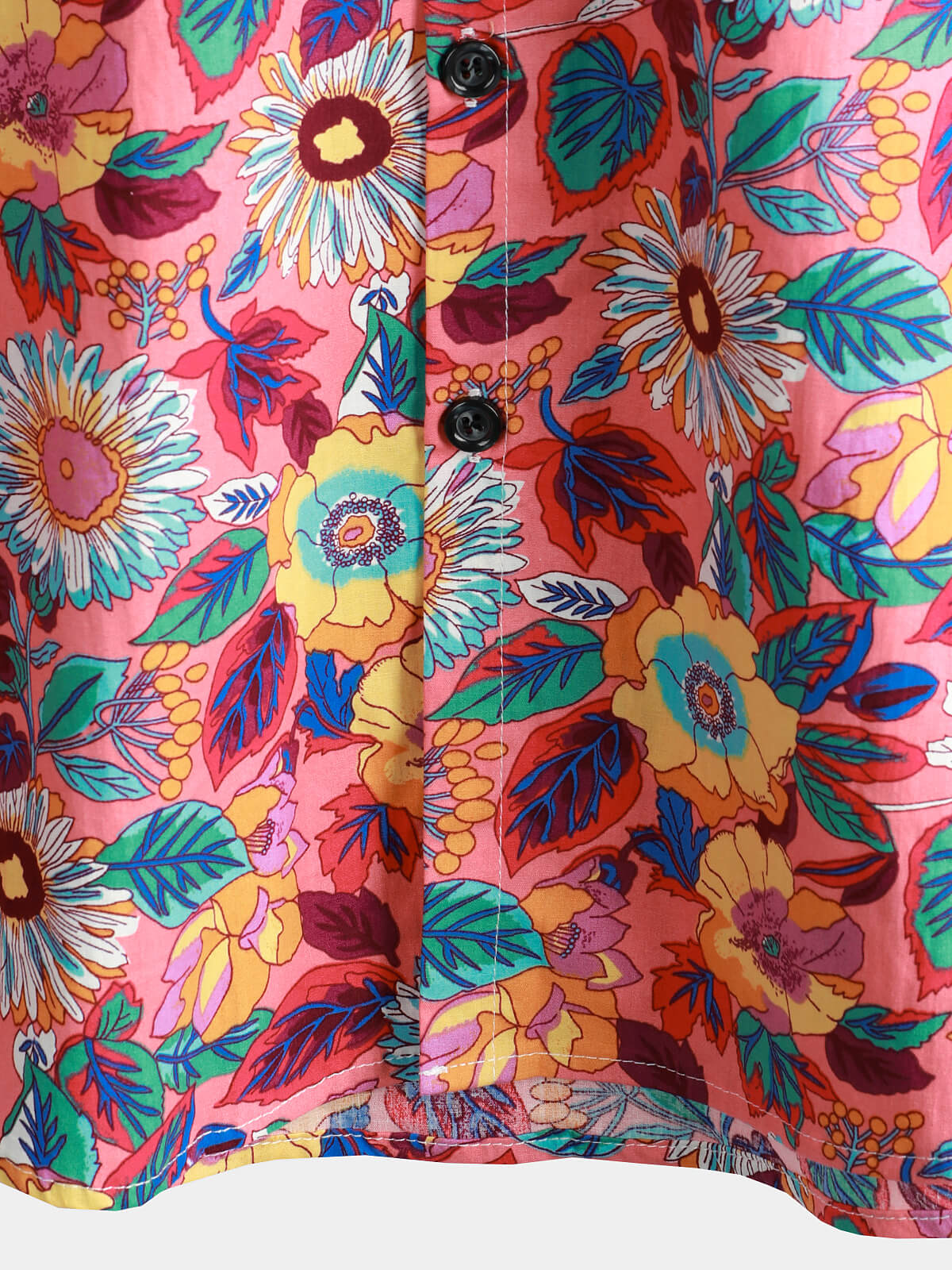 Camisa hawaiana de manga corta con botones, transpirable, 100 % algodón, con estampado floral de rosas para hombre