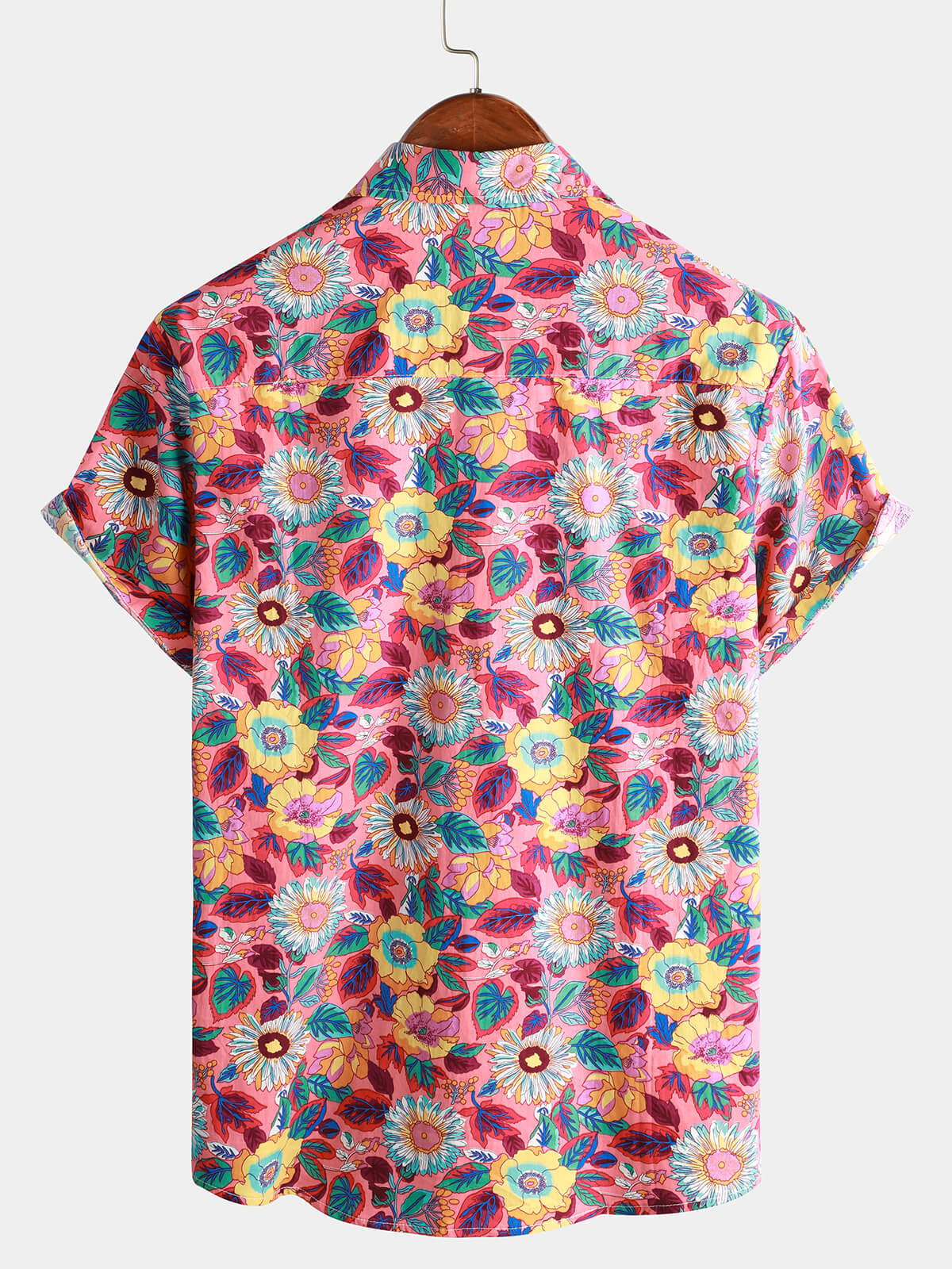 Camisa hawaiana de manga corta con botones, transpirable, 100 % algodón, con estampado floral de rosas para hombre