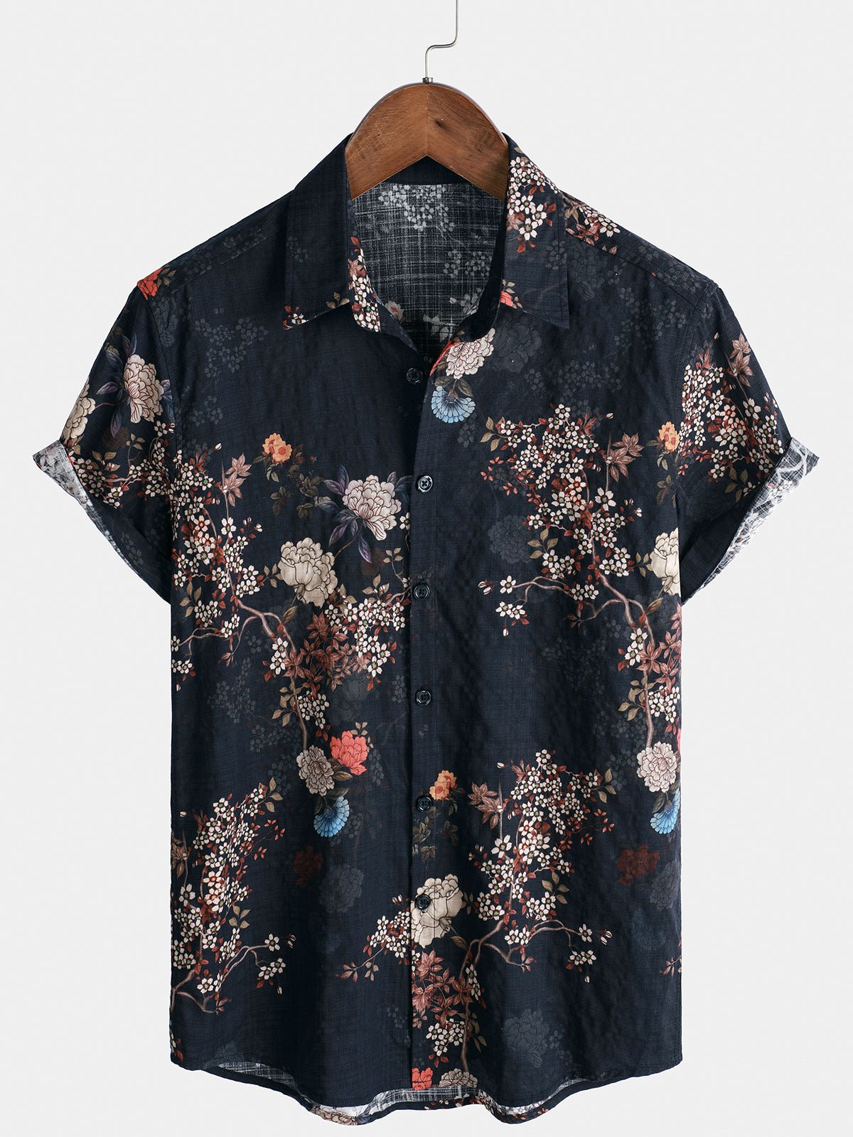 Camisa de manga corta con botones y estampado floral retro para hombre, perfecta para vacaciones.