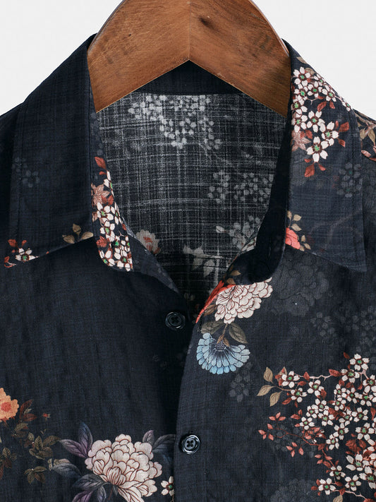 Camisa de manga corta con botones y estampado floral retro para hombre, perfecta para vacaciones.