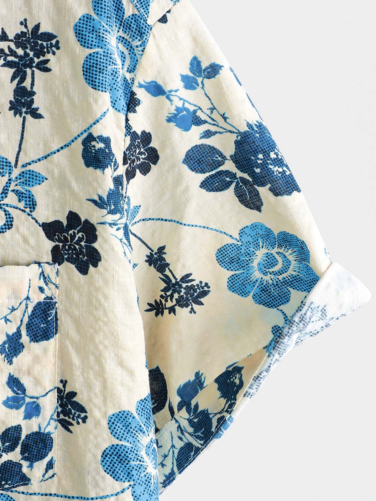 Camisa hawaiana de manga corta para hombre con bolsillo y estampado floral
