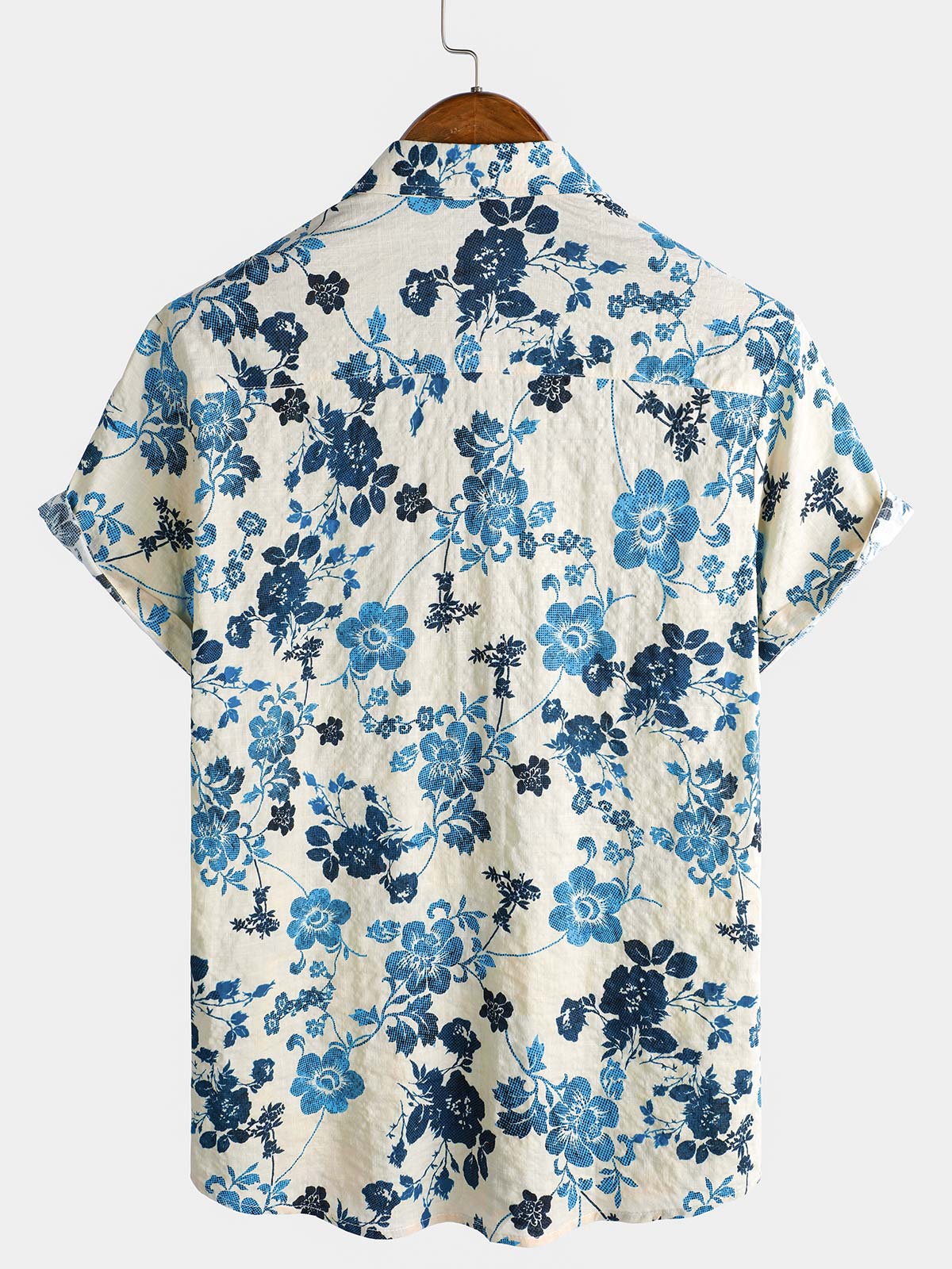 Camisa hawaiana de manga corta para hombre con bolsillo y estampado floral
