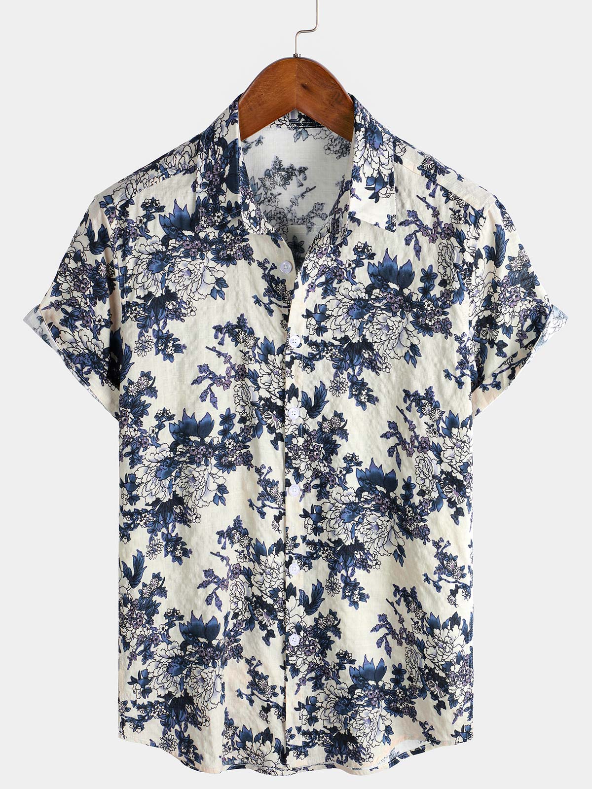 Camisa de manga corta con estampado floral retro para hombre