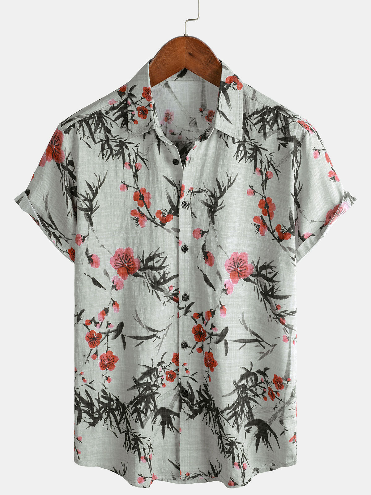 Camisa vintage de verano de manga corta con estampado floral rojo