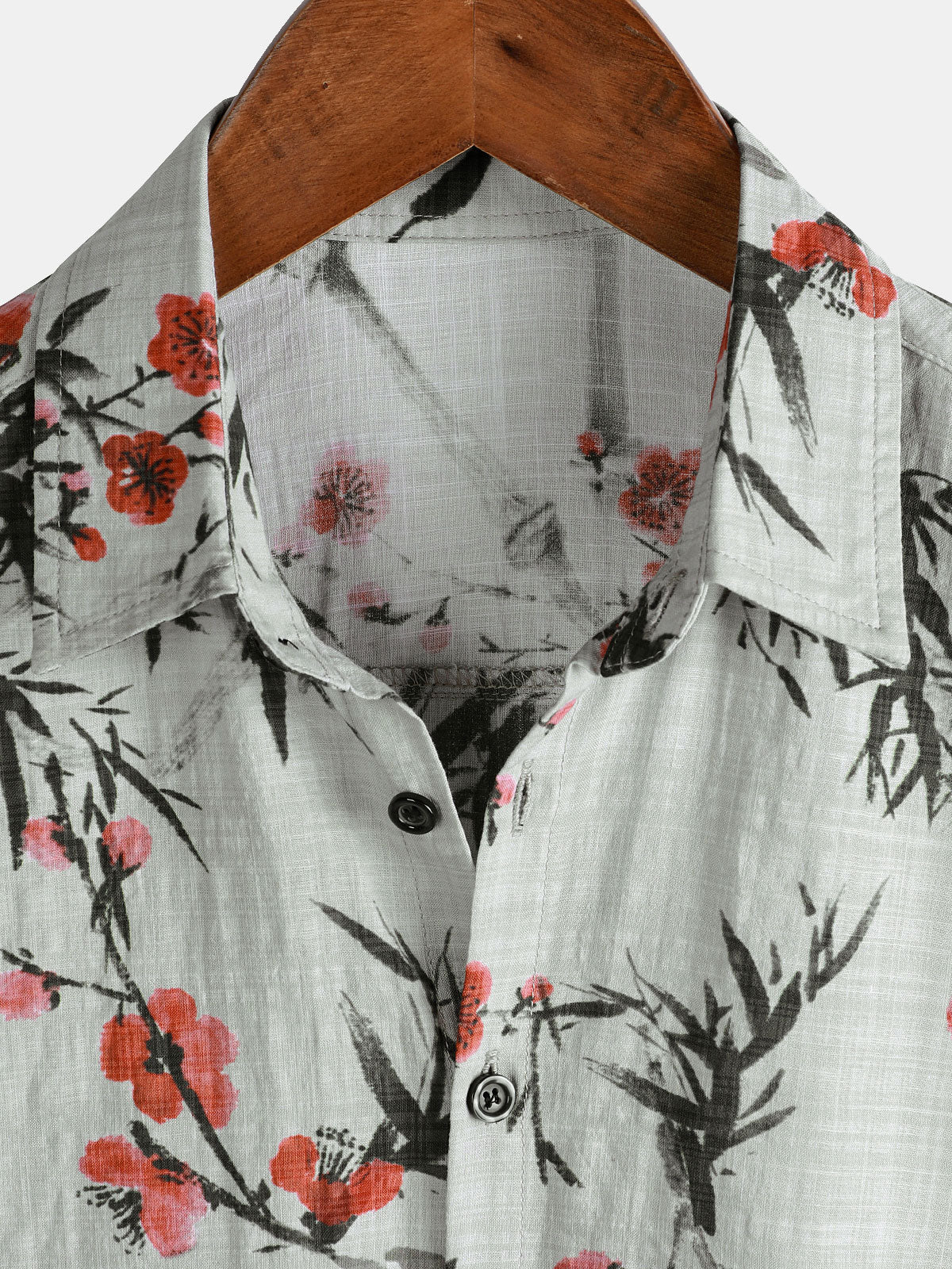 Camisa vintage de verano de manga corta con estampado floral rojo