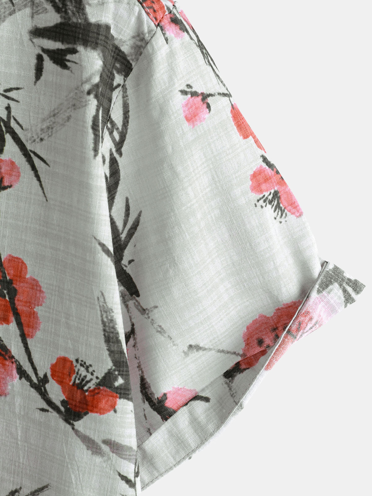 Camisa vintage de verano de manga corta con estampado floral rojo