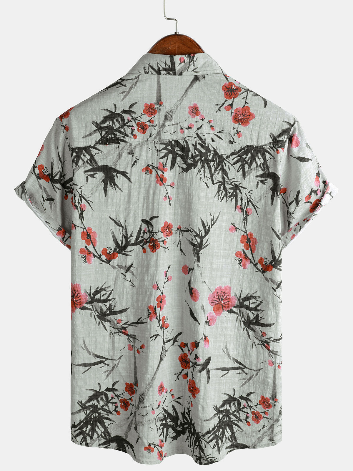 Camisa vintage de verano de manga corta con estampado floral rojo