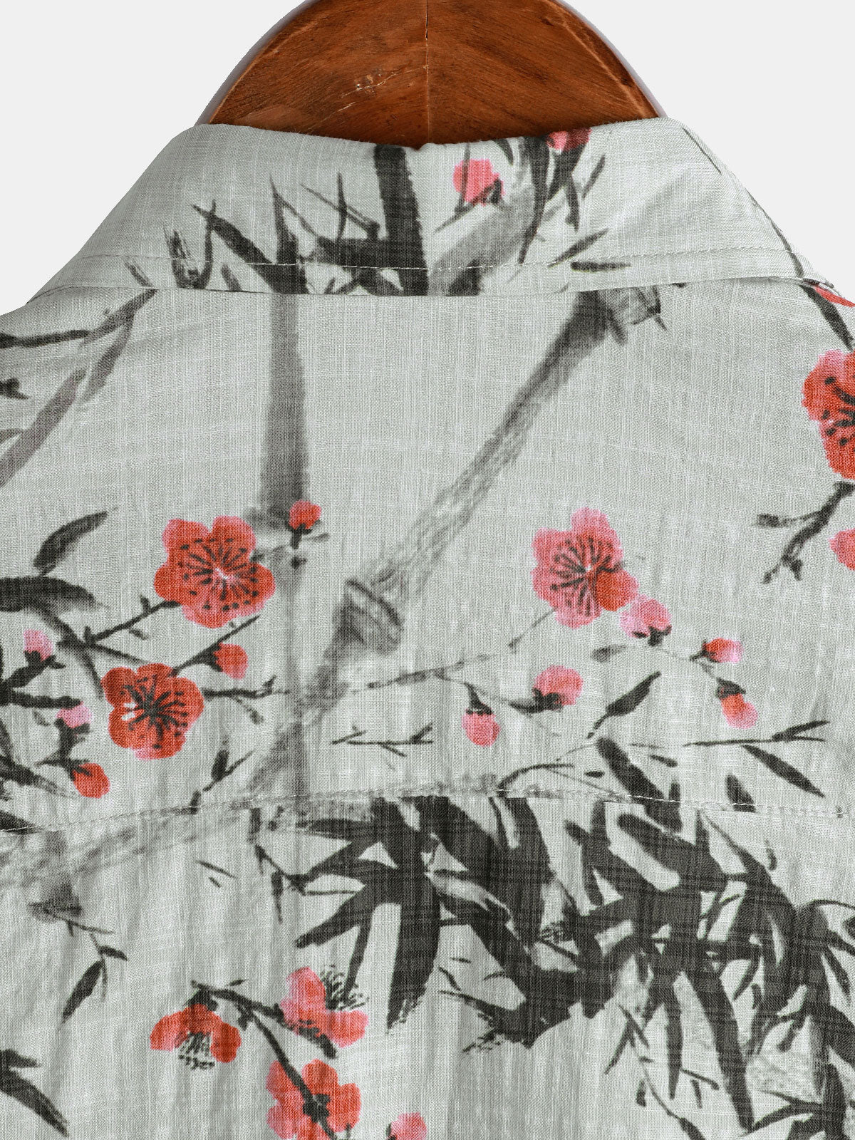 Camisa vintage de verano de manga corta con estampado floral rojo