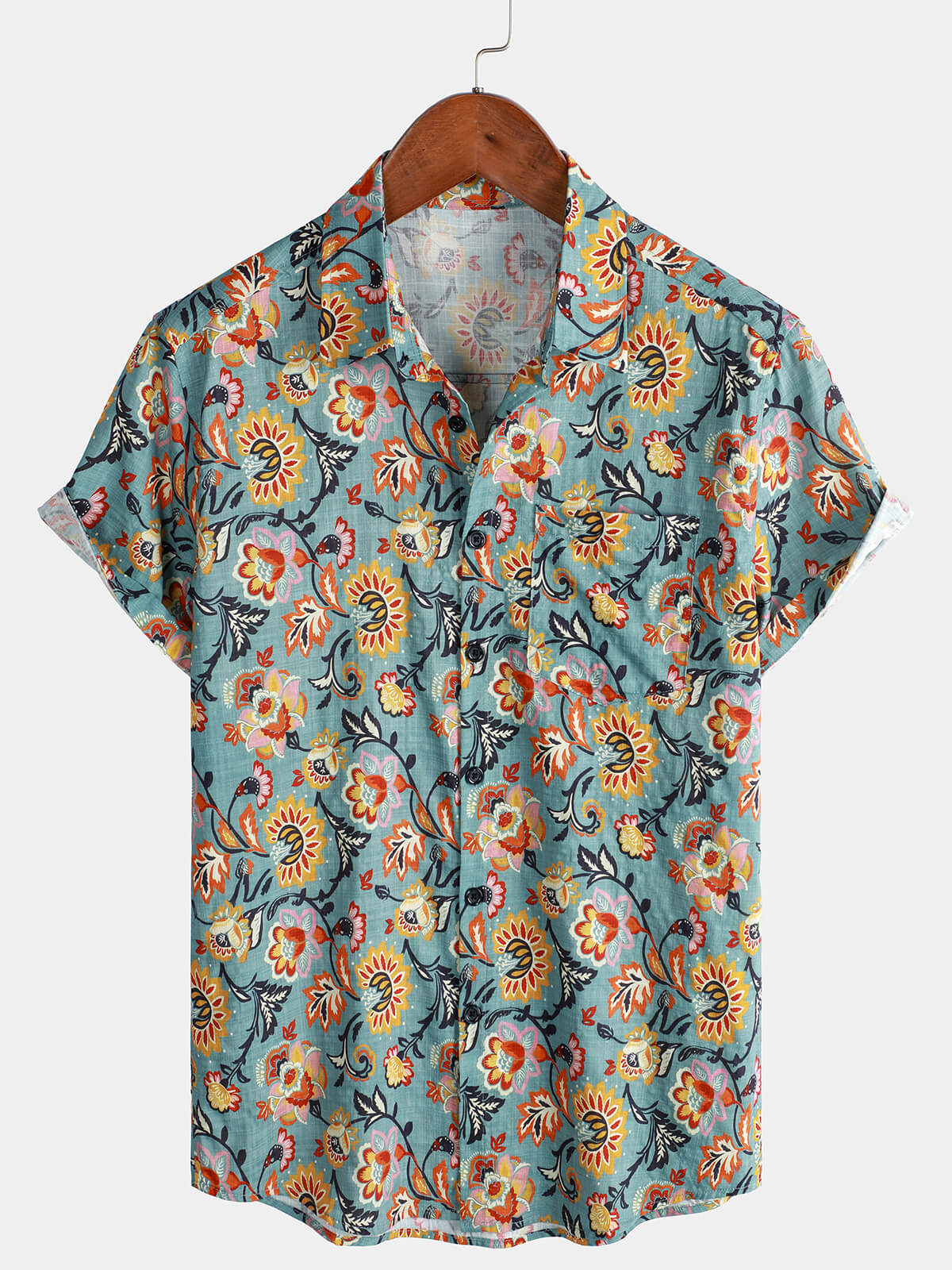 Camisa de manga corta con bolsillo y estampado paisley para hombre