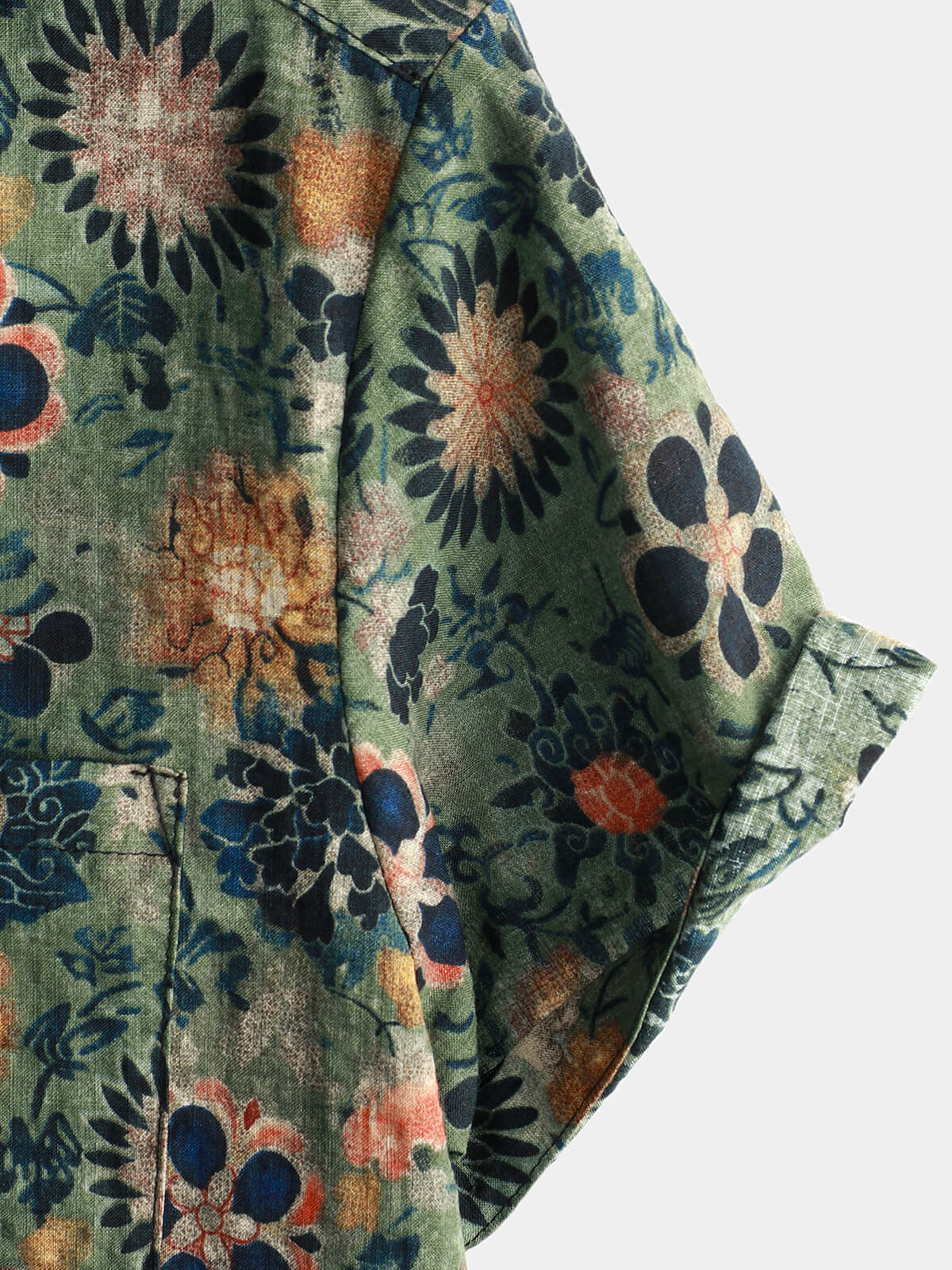 Camisa hawaiana de manga corta de algodón verde para hombre con estampado floral vintage