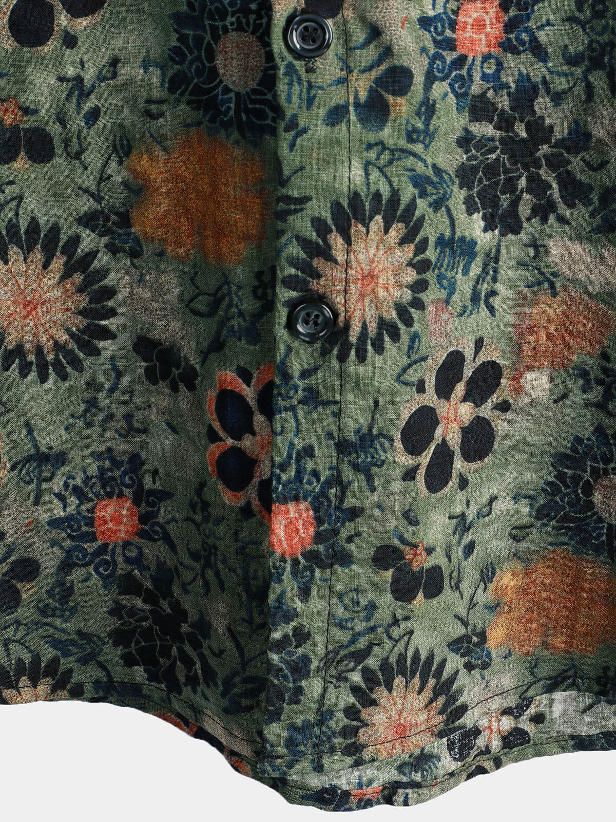 Camisa hawaiana de manga corta de algodón verde para hombre con estampado floral vintage