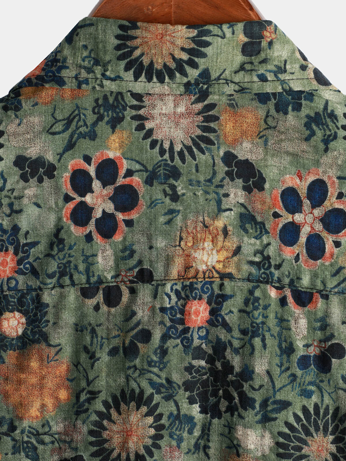 Camisa hawaiana de manga corta de algodón verde para hombre con estampado floral vintage