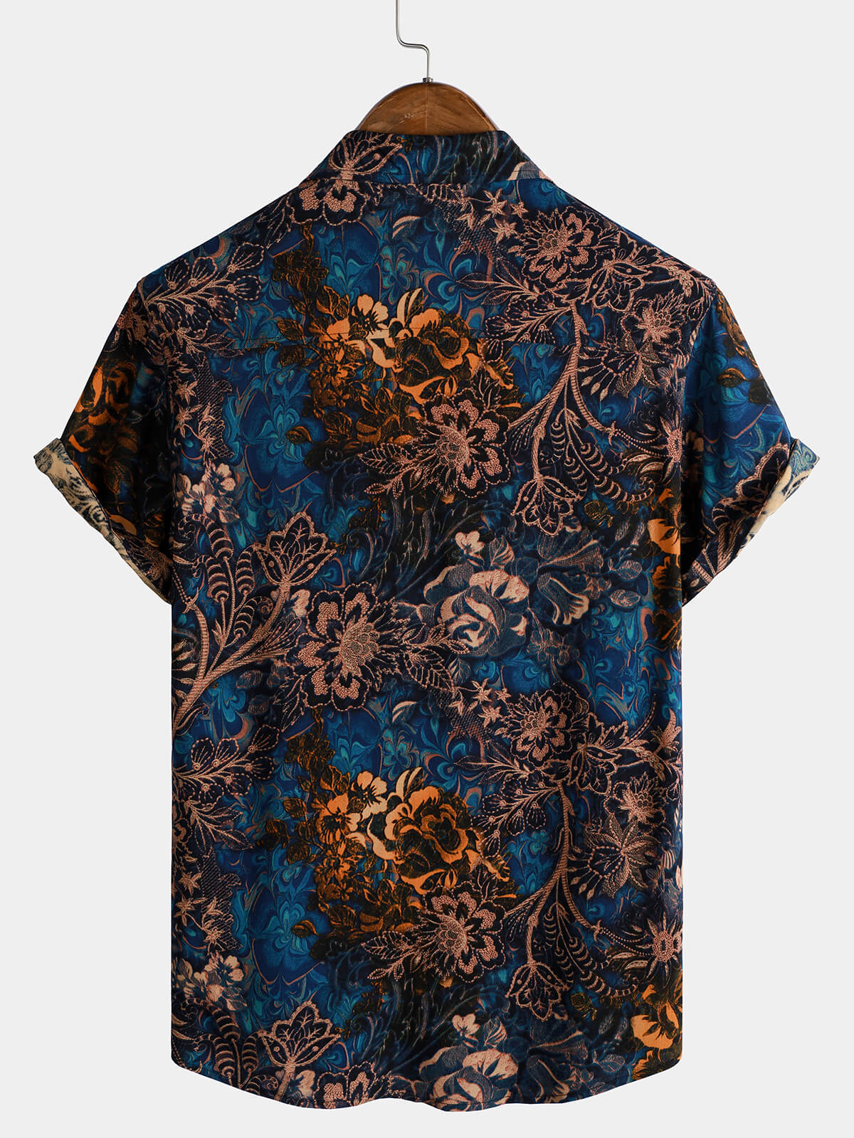 Camisa de manga corta estilo resort con estampado floral retro para hombre, 100 % rayón