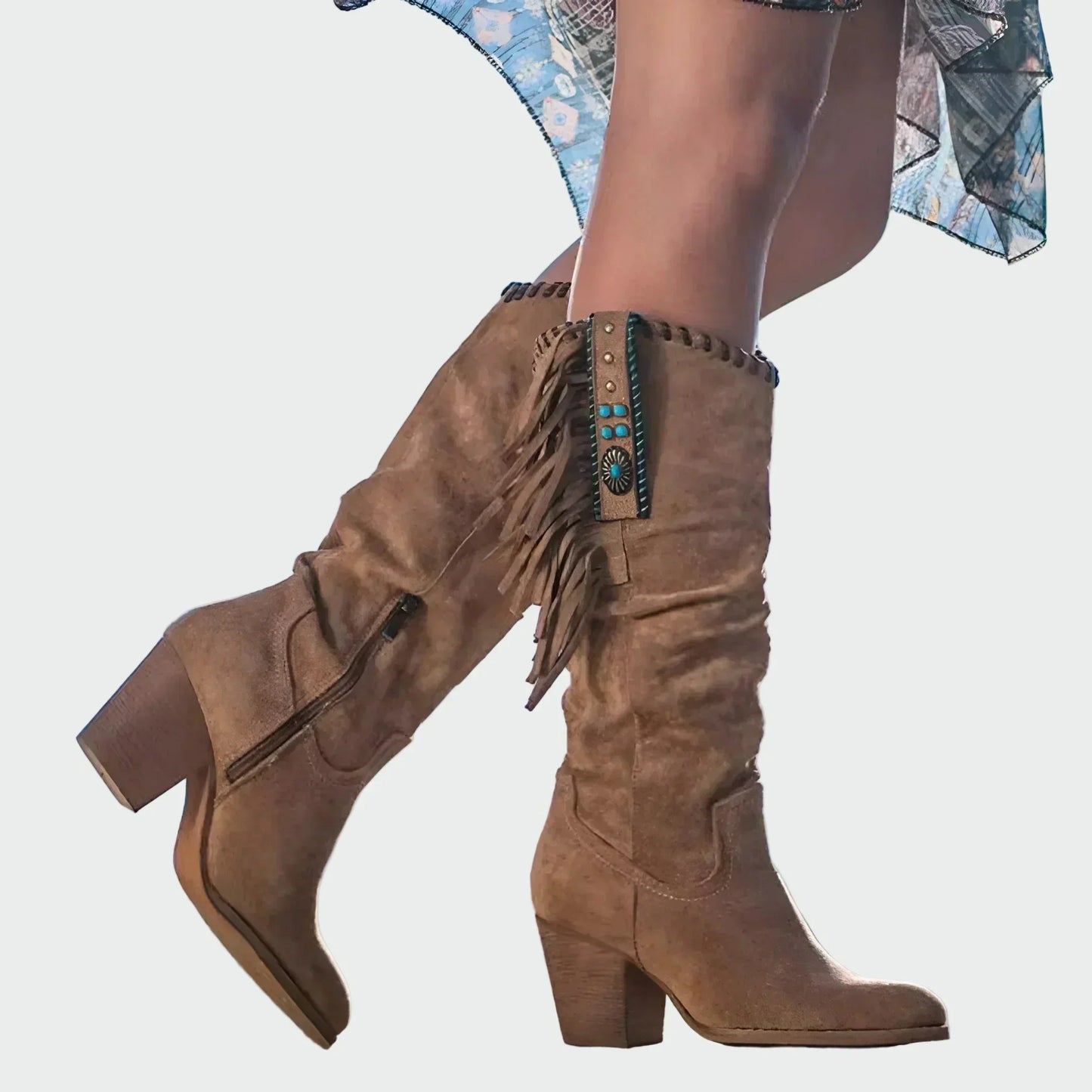 BOTAS BOHO-WESTERN CON FLECOS Y PIEDRAS TURQUESAS n.60483