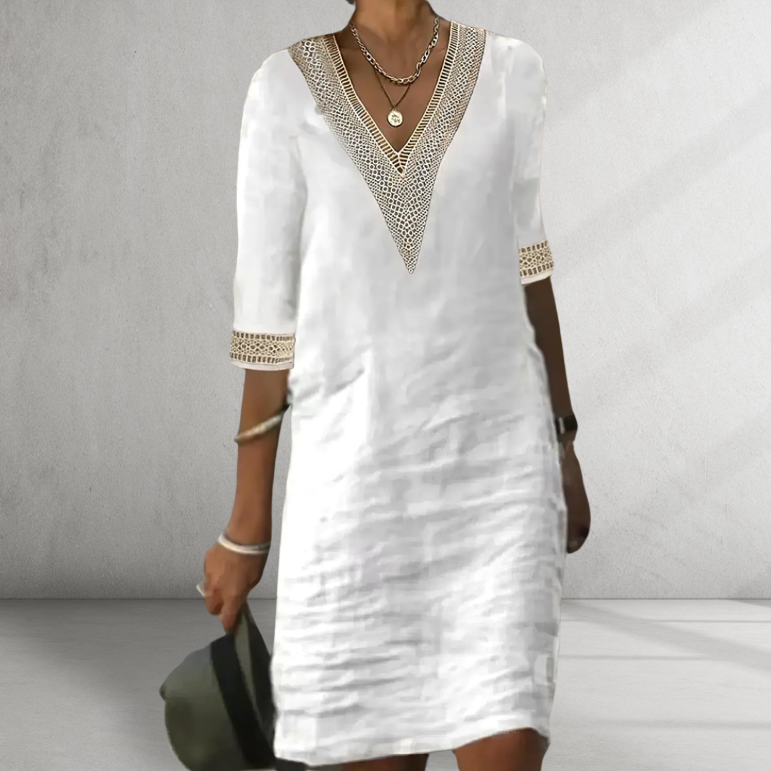 Deborah – Vestido de Verano de Algodón y Lino para Mujer