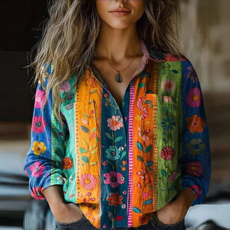 Mira – Blusa vintage estampada con estilo boho y elegancia atemporal
