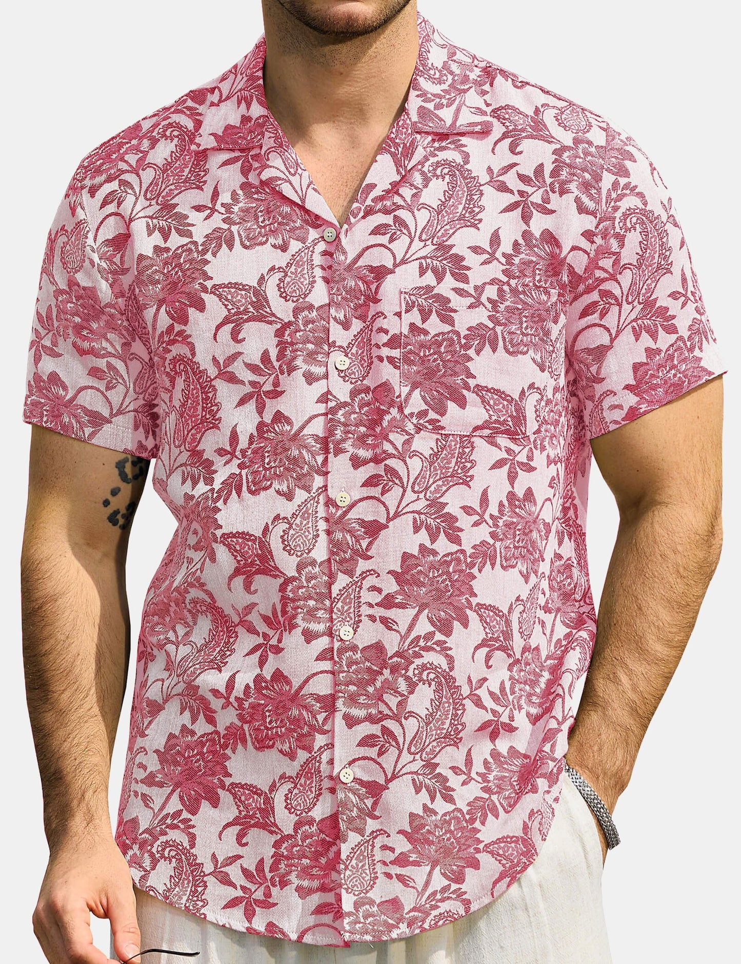 Kaley – Camisa hawaiana jacquard floral para hombre