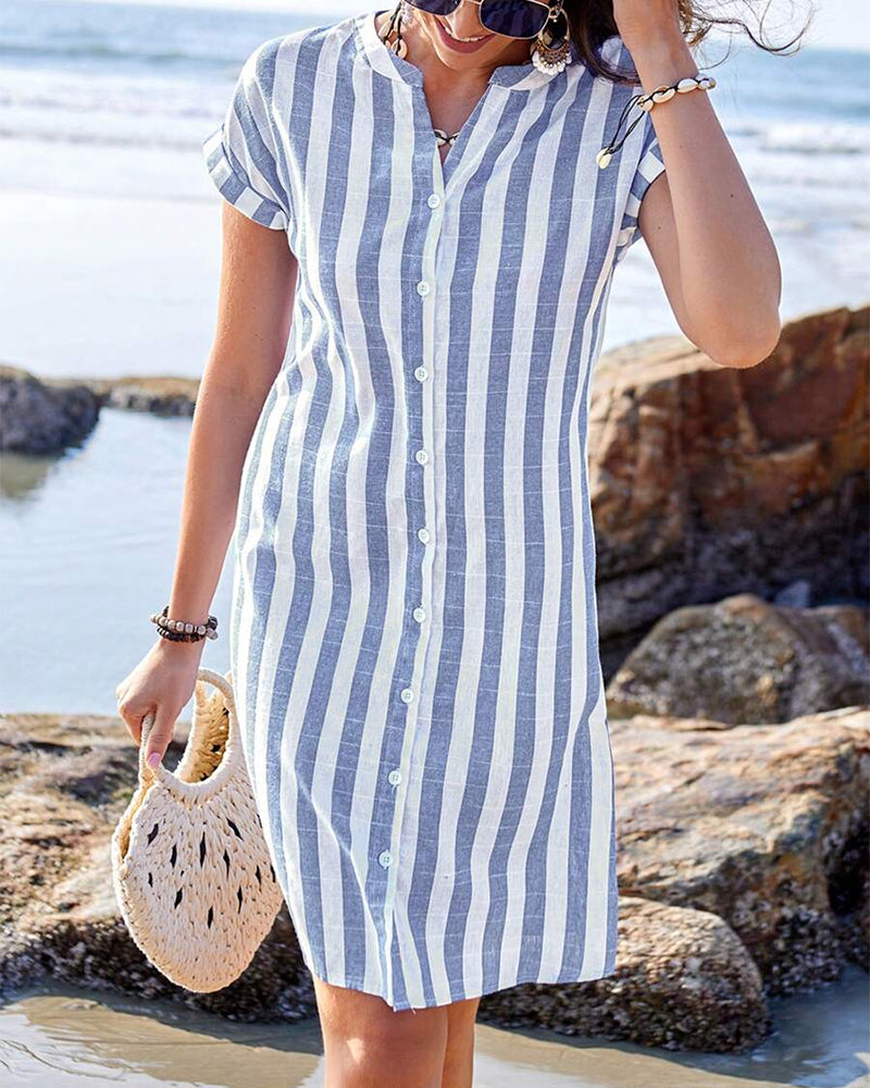 Olivia – Vestido Camisero de Rayas Elegantes