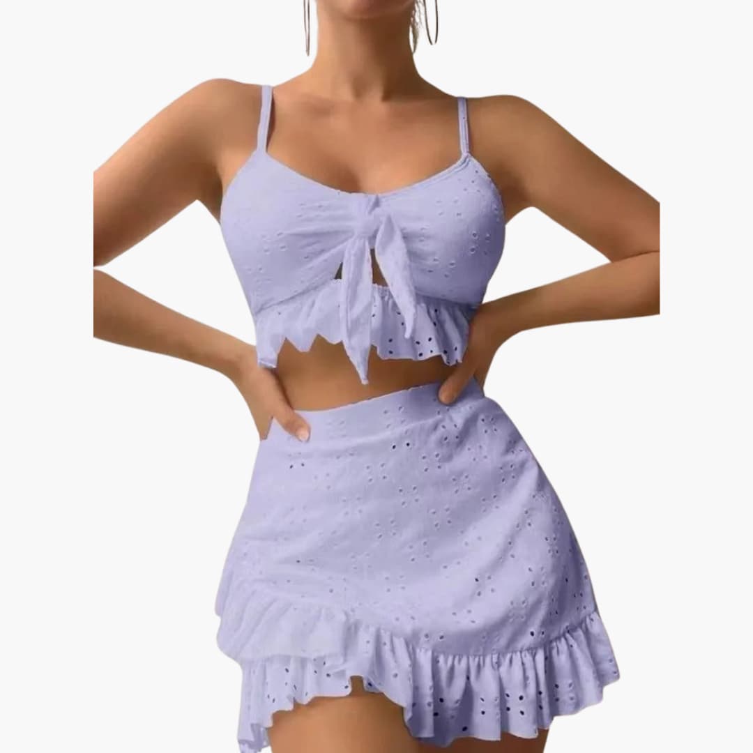Elina – Bikini de 3 piezas con volantes y diseño de talle alto