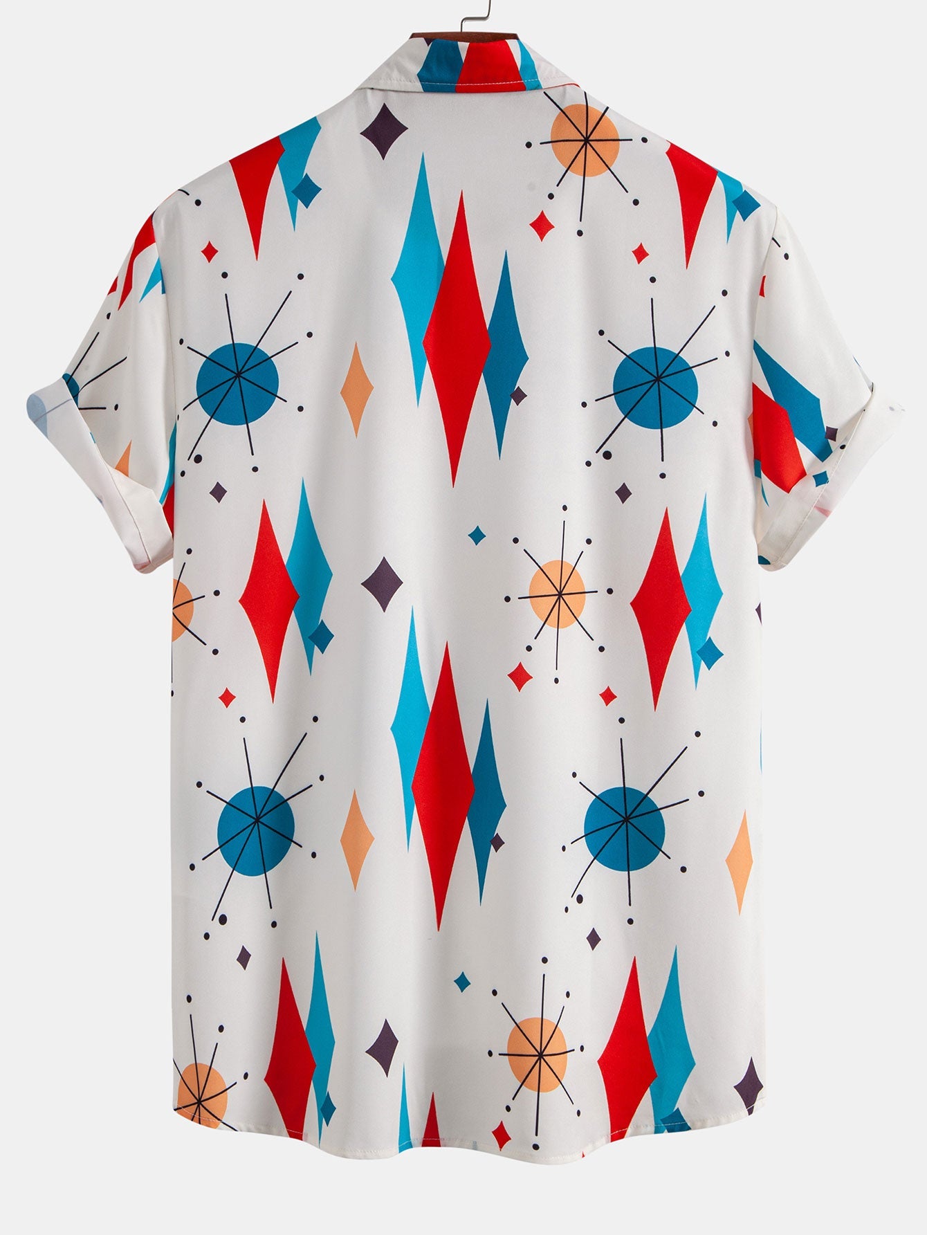 Camisa de Botón con Estampado Geométrico Atómico y Pantalones Cortos de Baño