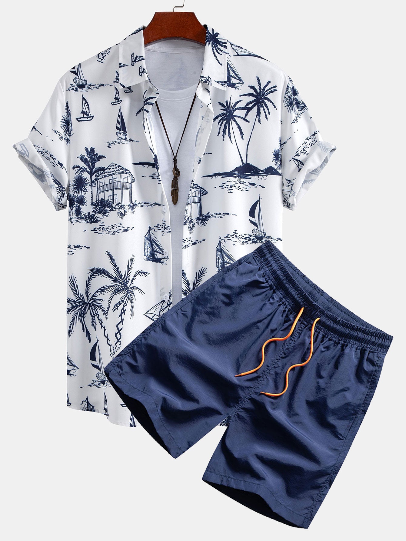 Camisa de Botón y Pantalones Cortos de Baño Island Sailing