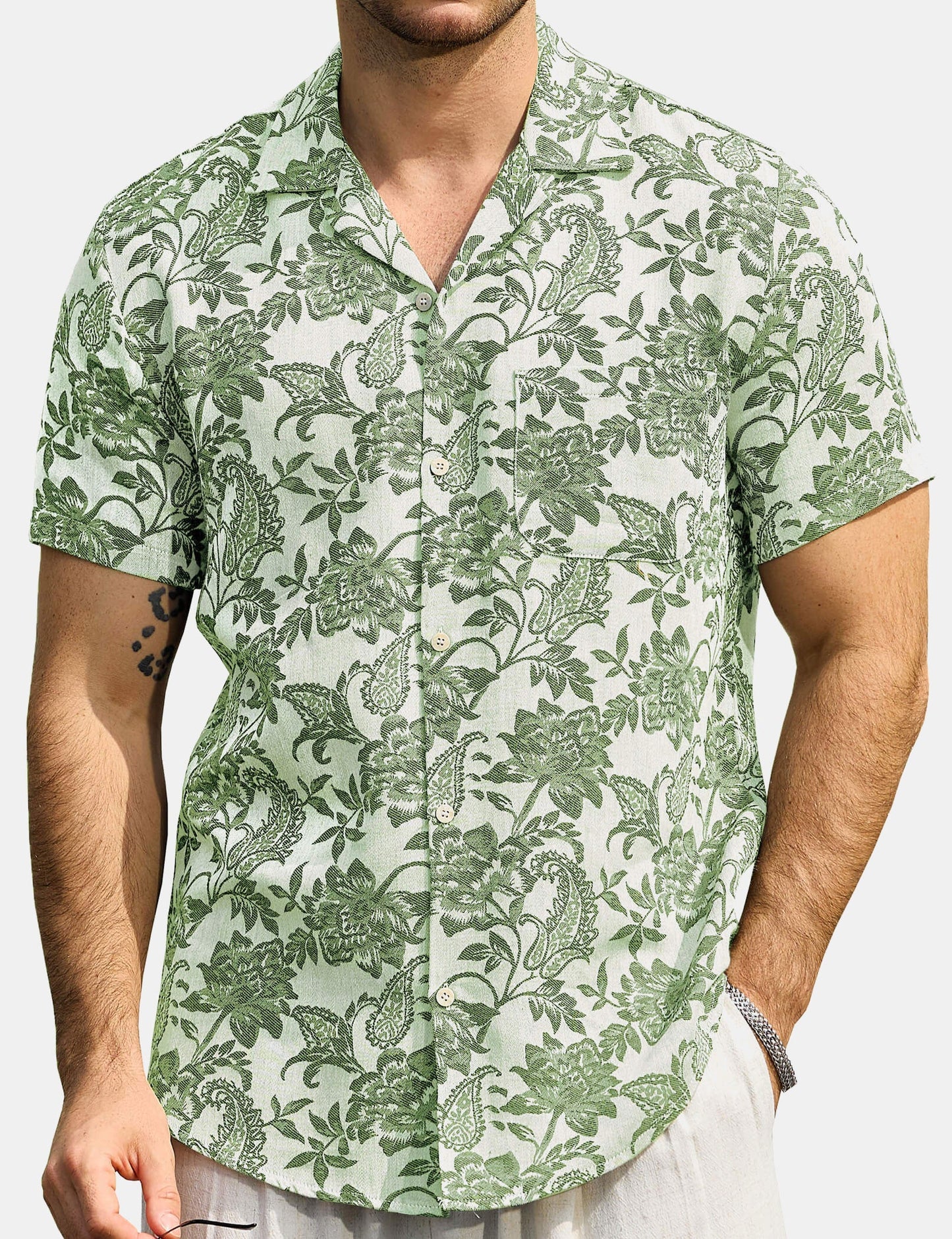Kaley – Camisa hawaiana jacquard floral para hombre