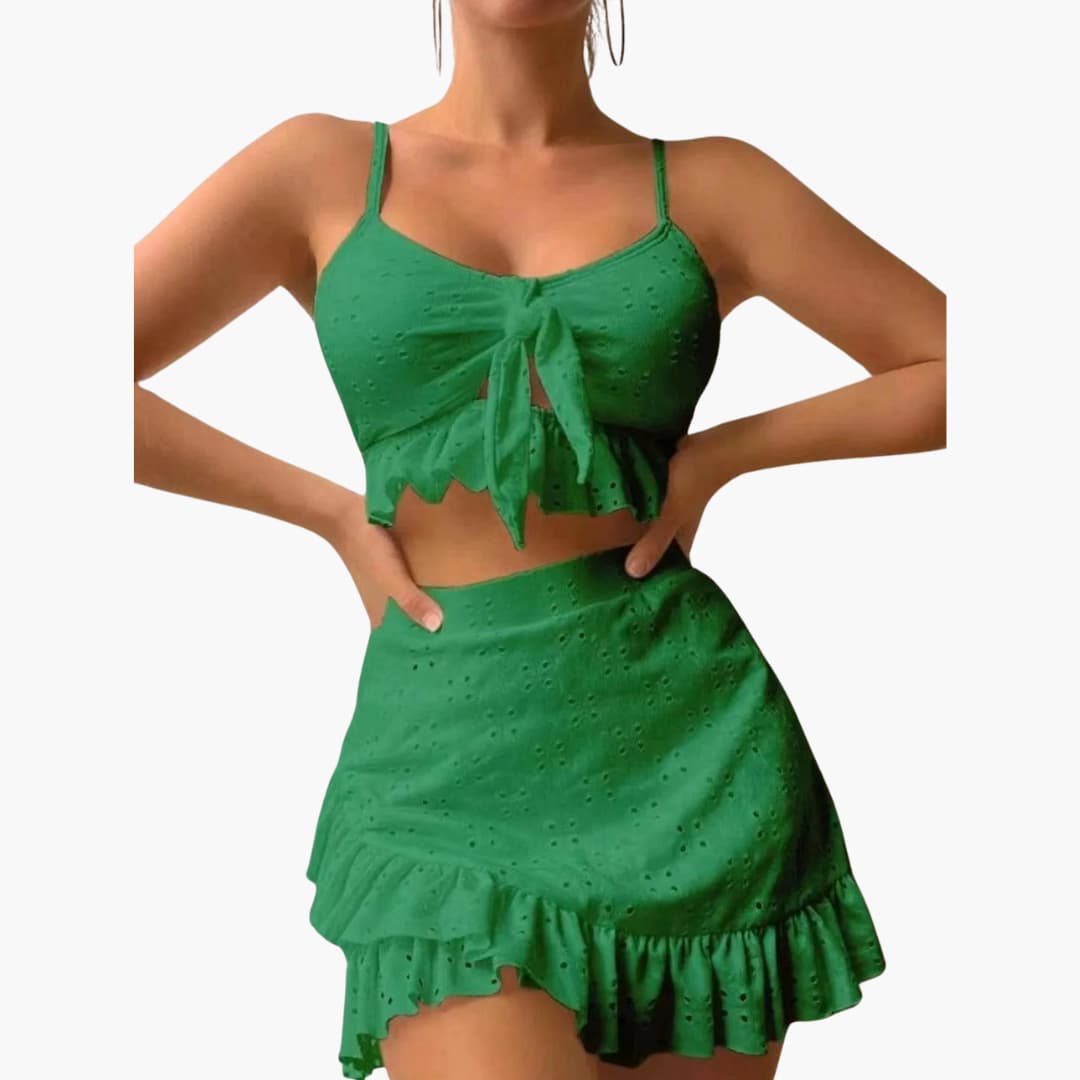 Elina – Bikini de 3 piezas con volantes y diseño de talle alto
