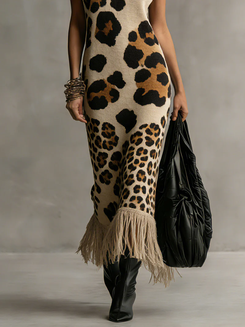 DRESS BROWN | LEOPARD MAXI FLOW