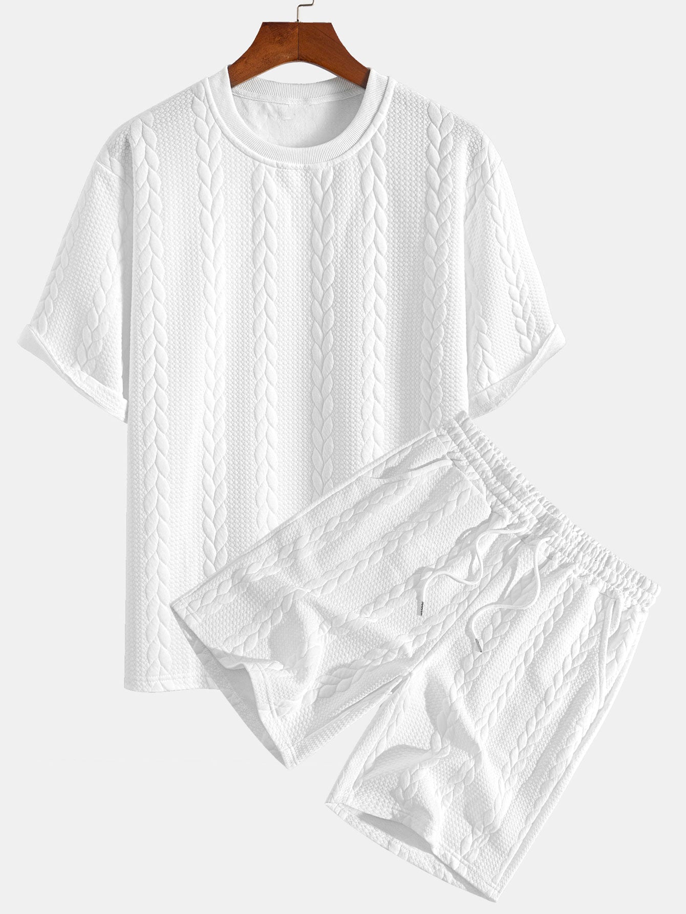 Camiseta y pantalones cortos de jacquard retorcido de manga media de corte relajado