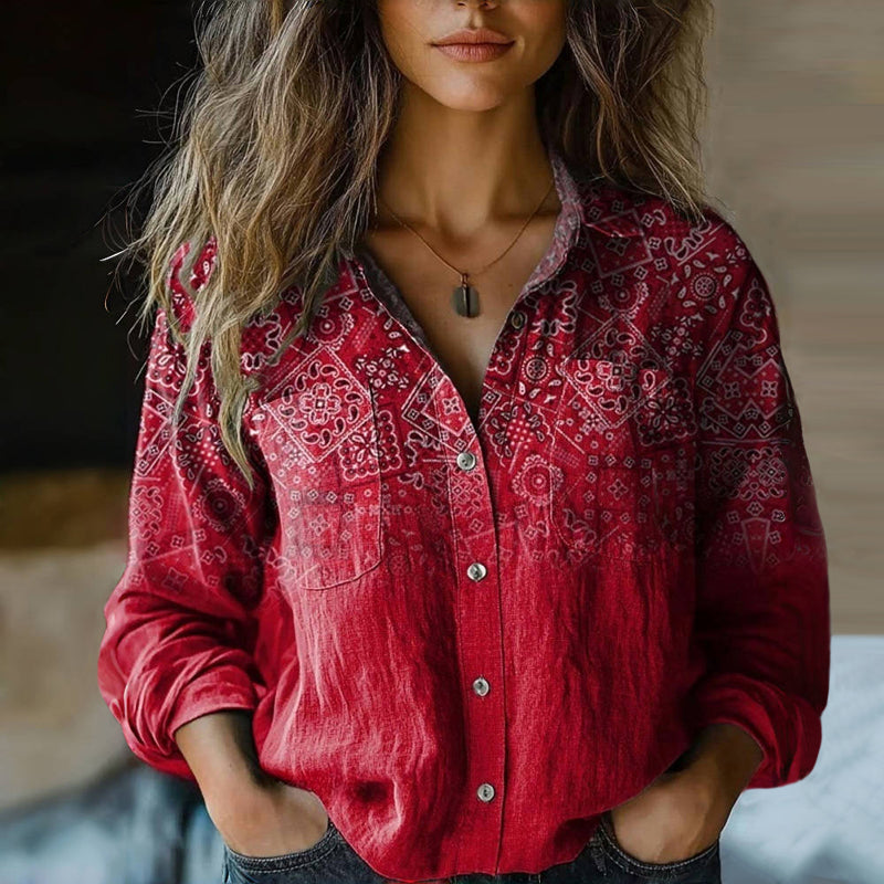 Mira – Blusa vintage estampada con estilo boho y elegancia atemporal