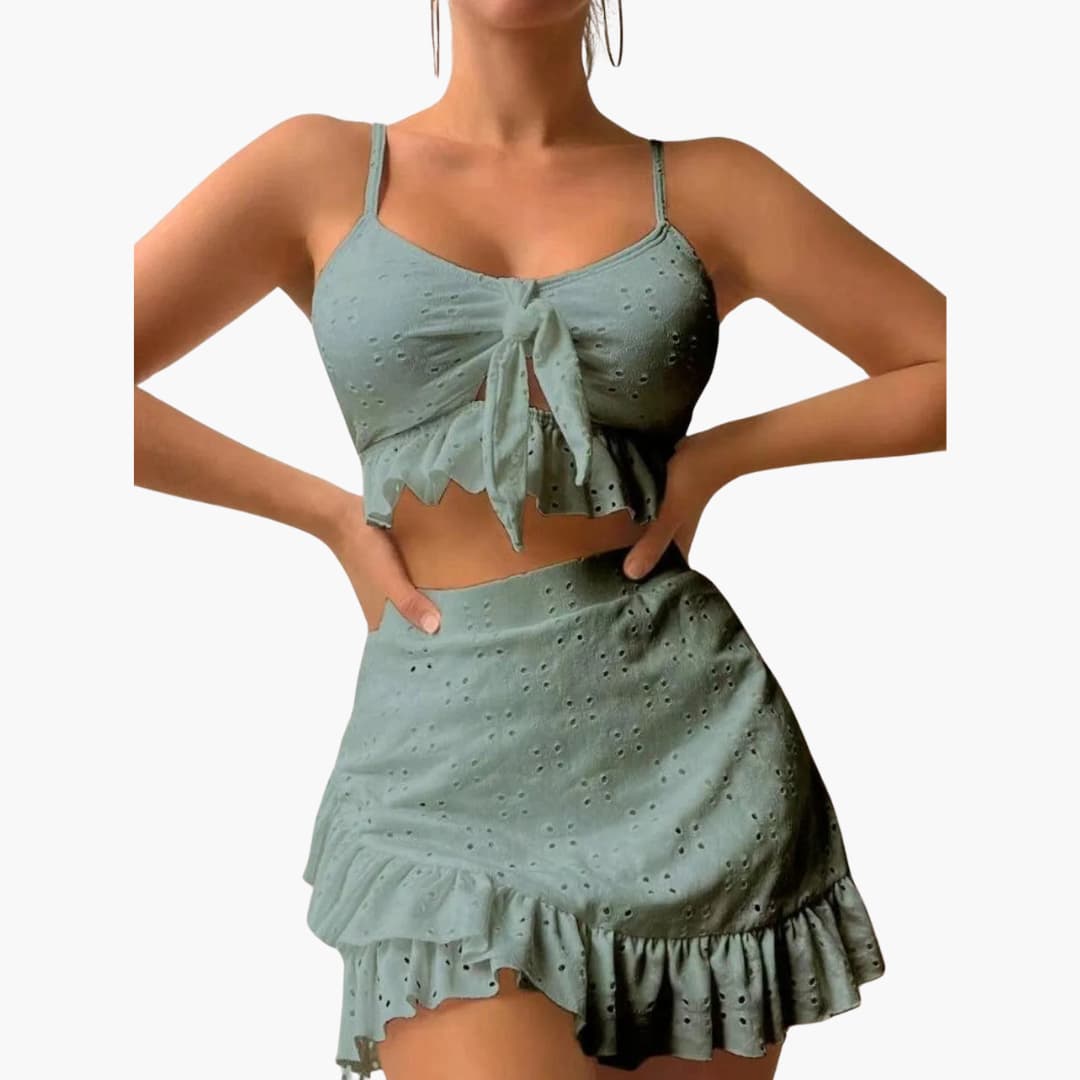 Elina – Bikini de 3 piezas con volantes y diseño de talle alto