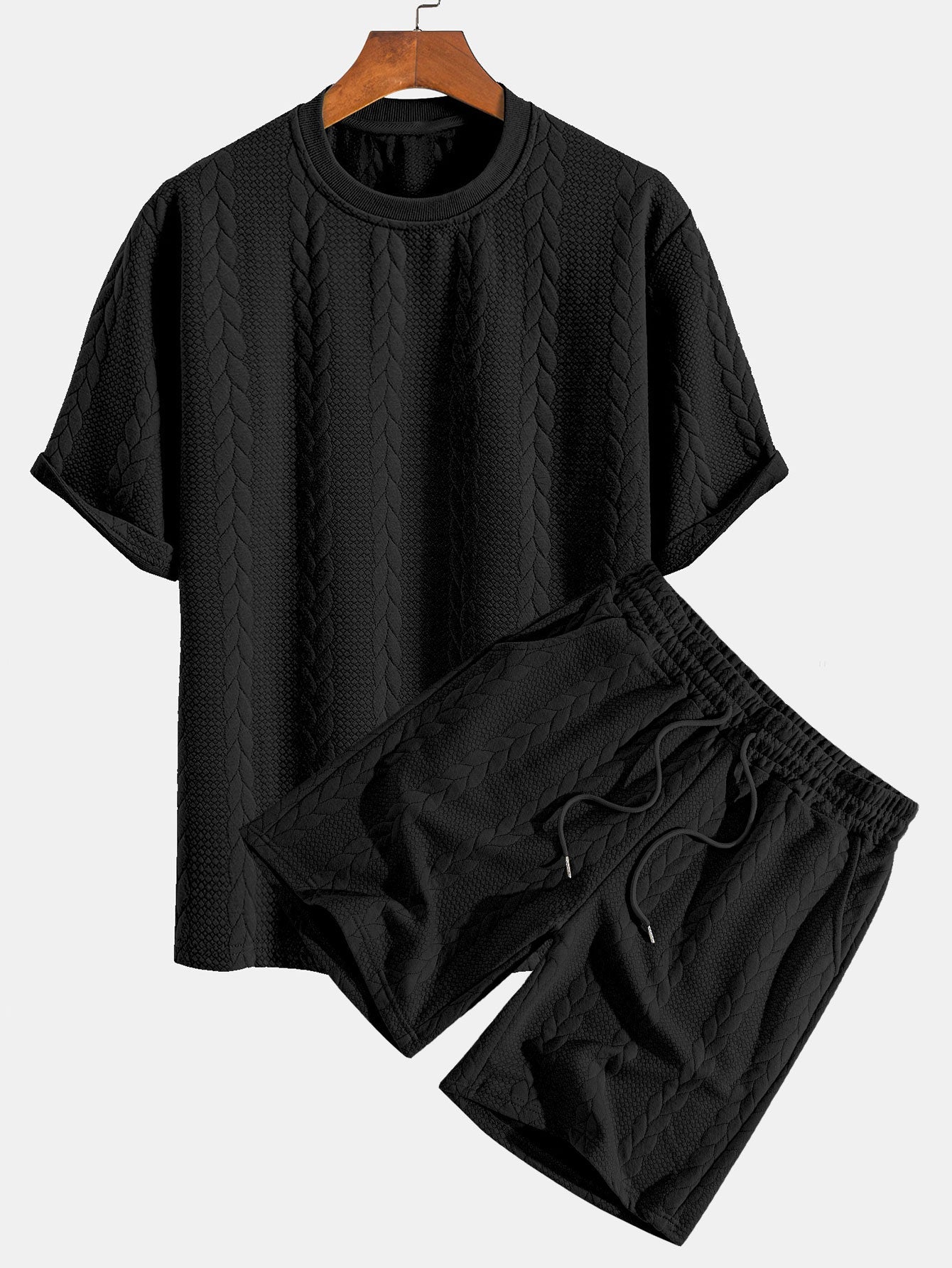 Camiseta y pantalones cortos de jacquard retorcido de manga media de corte relajado