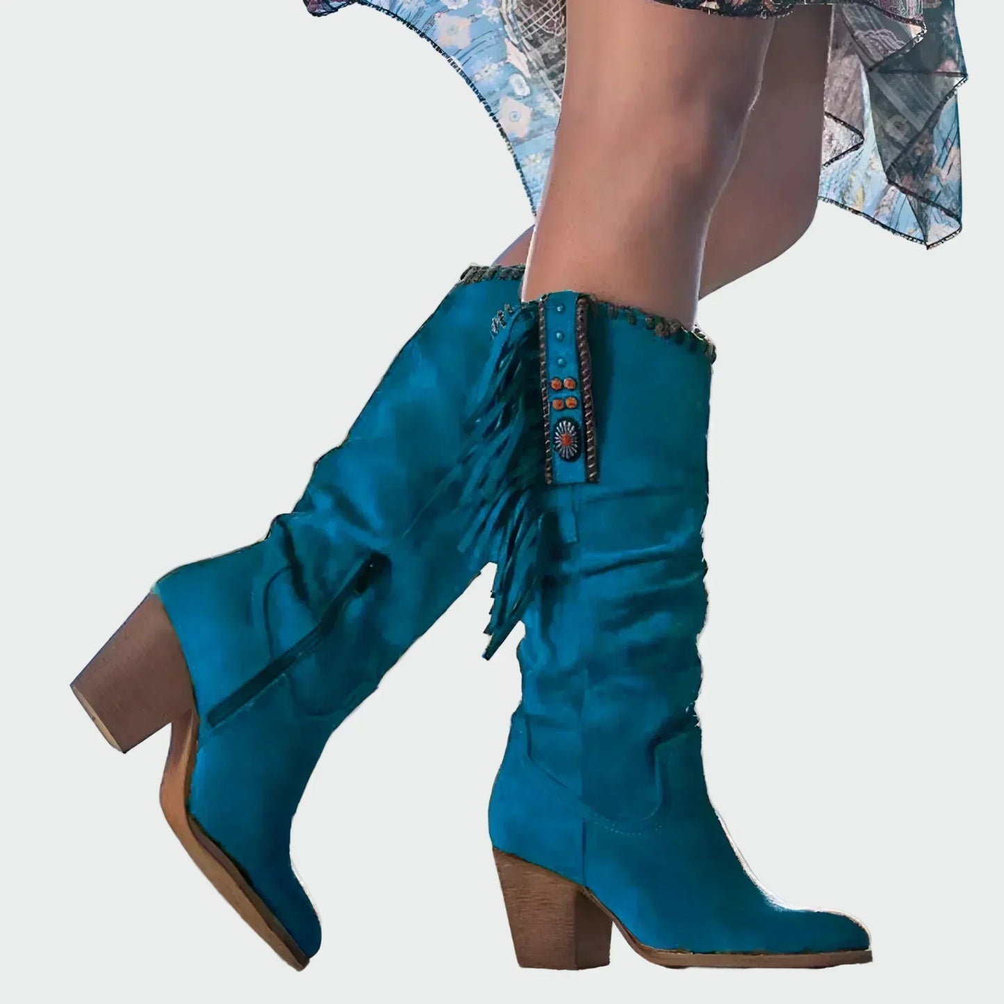 BOTAS BOHO-WESTERN CON FLECOS Y PIEDRAS TURQUESAS n.60483