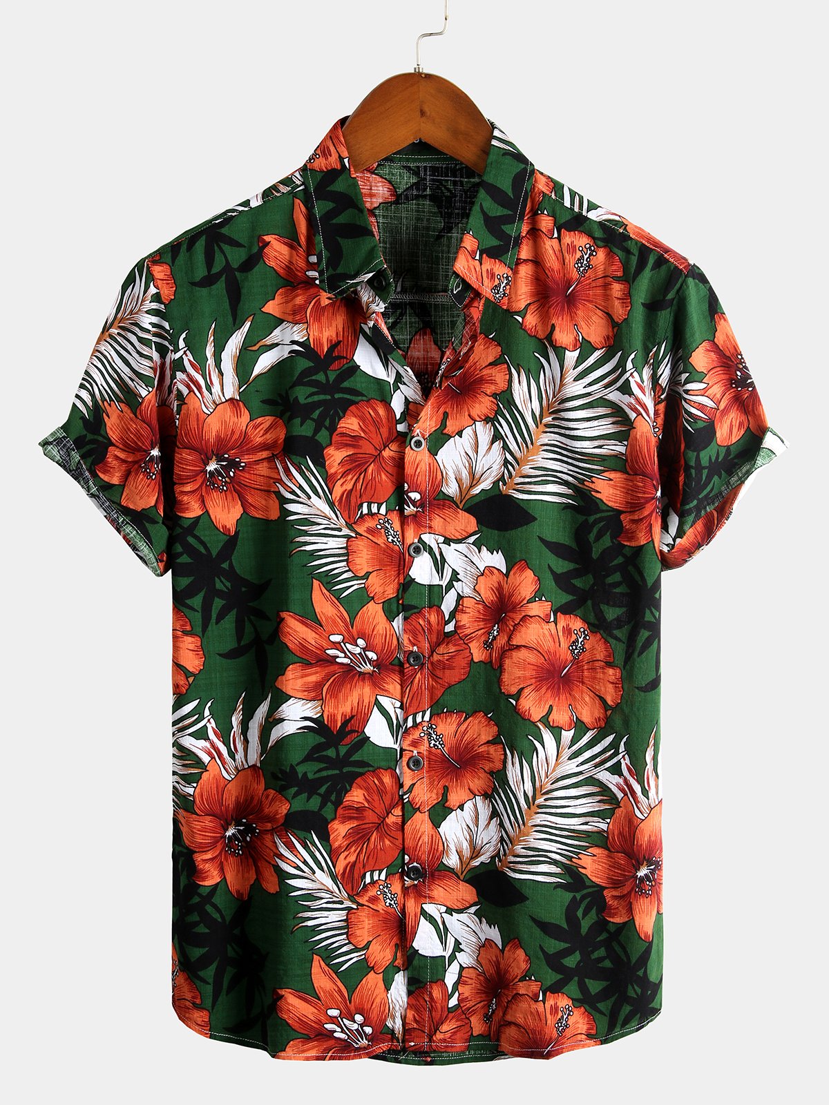 Camisa de algodón puro para hombre con estampado festivo hawaiano.