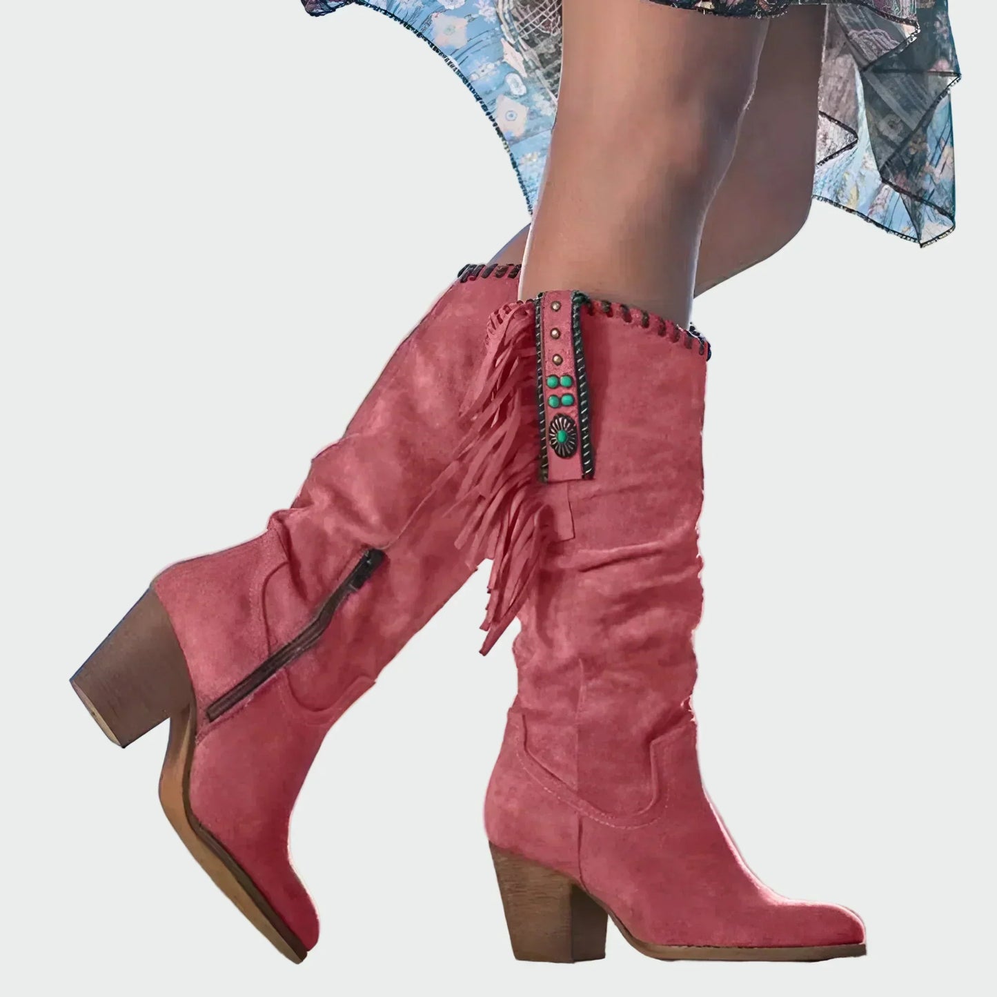 BOTAS BOHO-WESTERN CON FLECOS Y PIEDRAS TURQUESAS n.60483