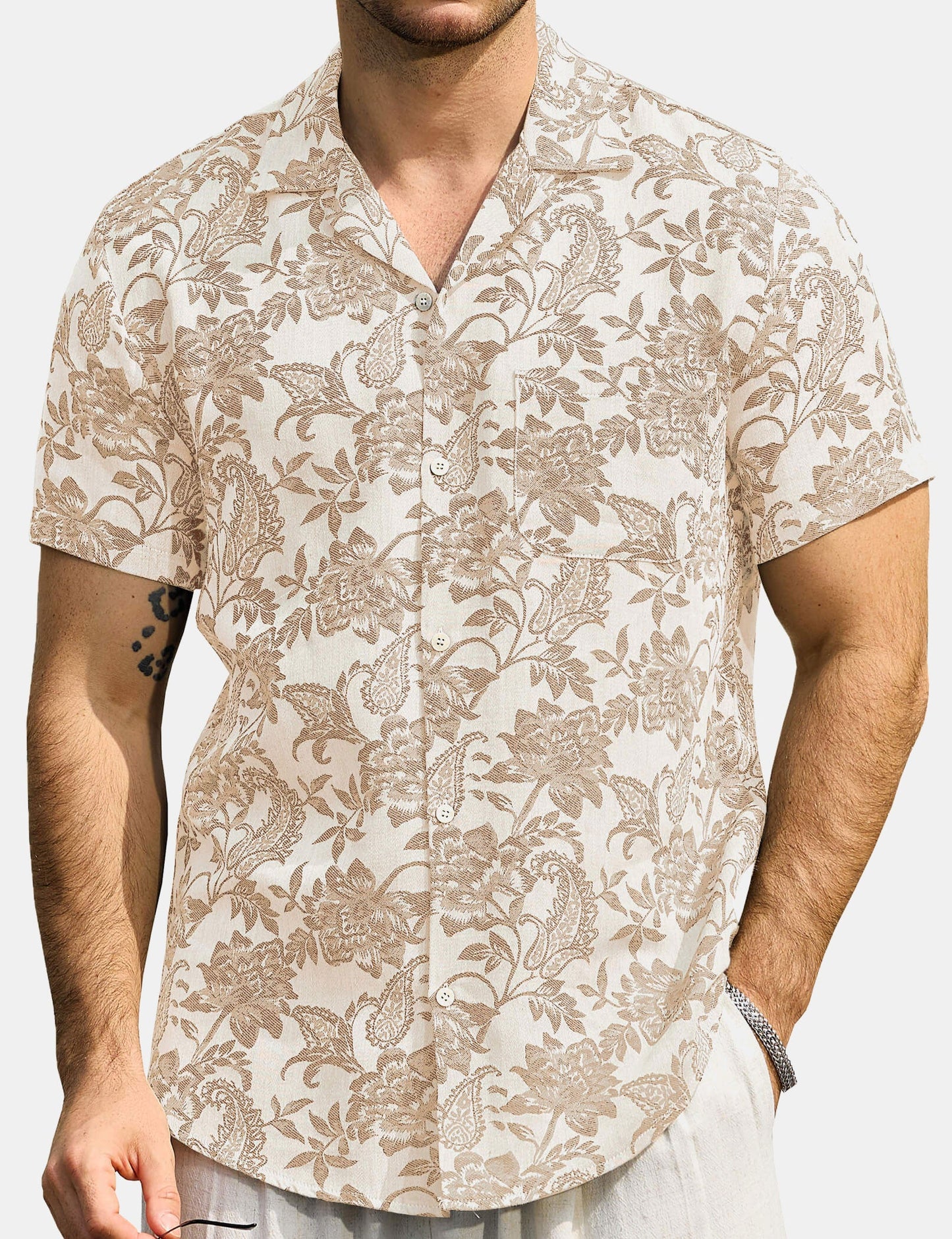 Kaley – Camisa hawaiana jacquard floral para hombre