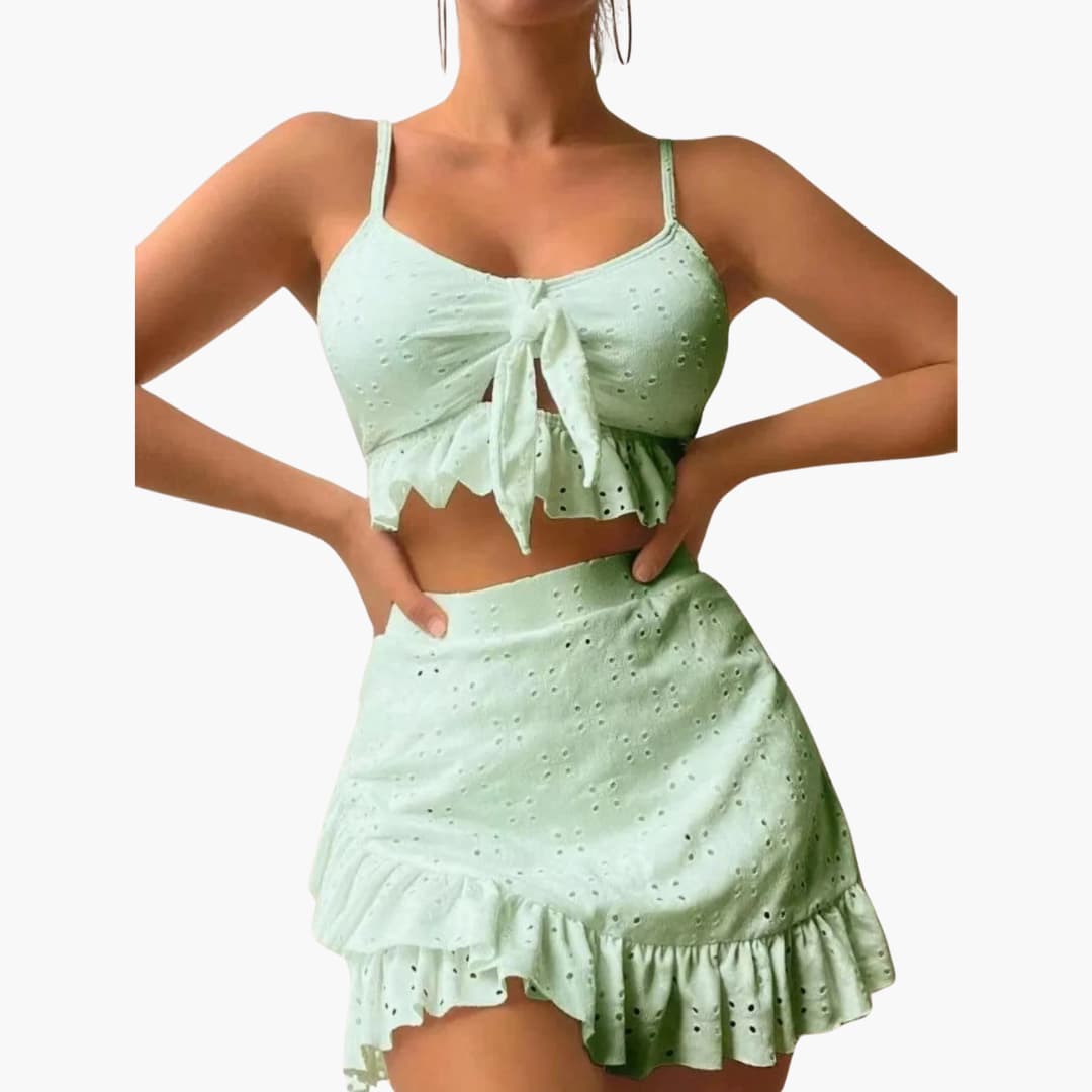 Elina – Bikini de 3 piezas con volantes y diseño de talle alto