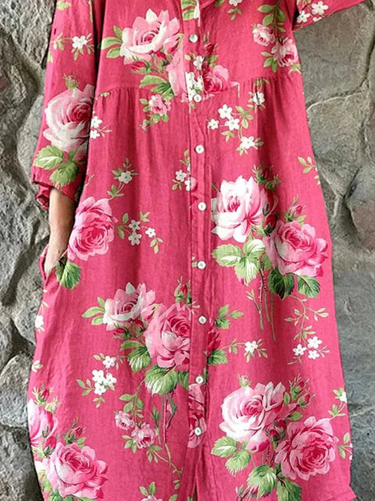 Reisha – Vestido Camisero Floral de Algodón para Mujer